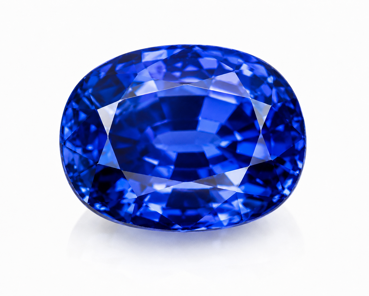 Natural Ceylon blue sapphire displayed on a white luxury jewelry background.
