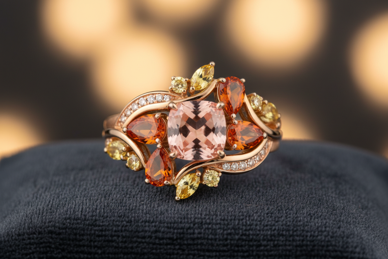 “Pink-orange padparadscha sapphire close-up”