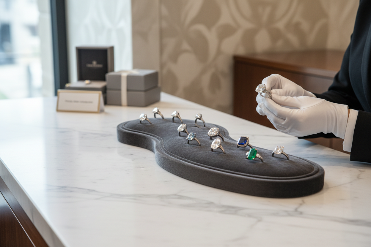 “Sapphire gemstone options shown during concierge consultation”