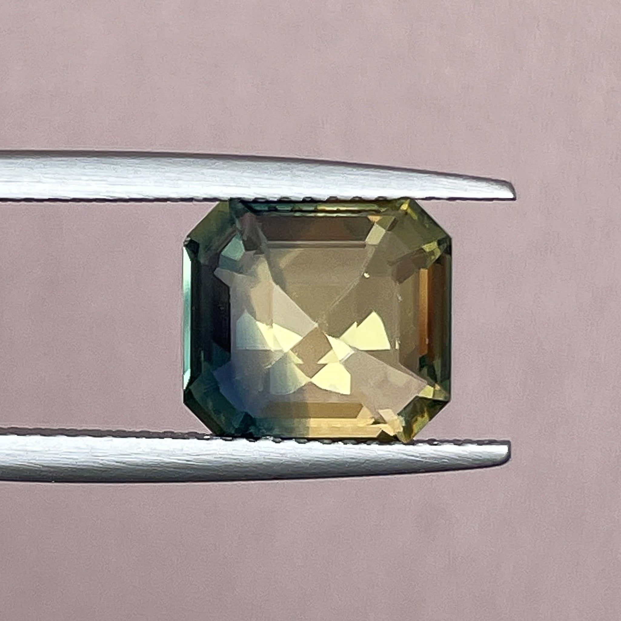 Teal parti sapphire, 4.02 Ct Asscher emerald cut, bi-color green and yellow loose sapphire gemstone by NASHGEMS.