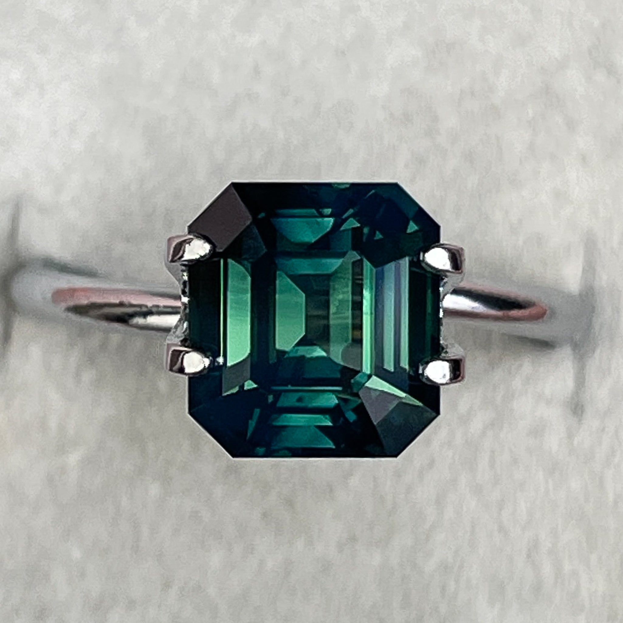 Teal forest green sapphire loose gemstone, 3.59 Ct emerald cut, no heat, from NASHGEMS for custom engagement rings