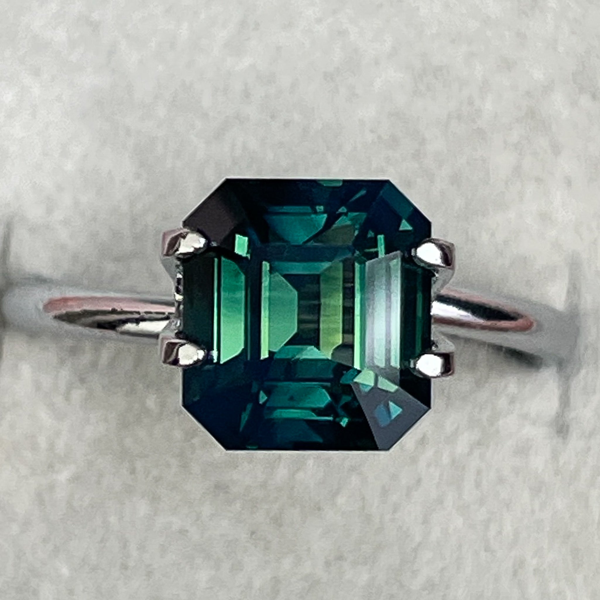 Natural forest green sapphire loose gemstone, 3.59 Ct emerald cut teal sapphire by NASHGEMS for custom engagement rings.