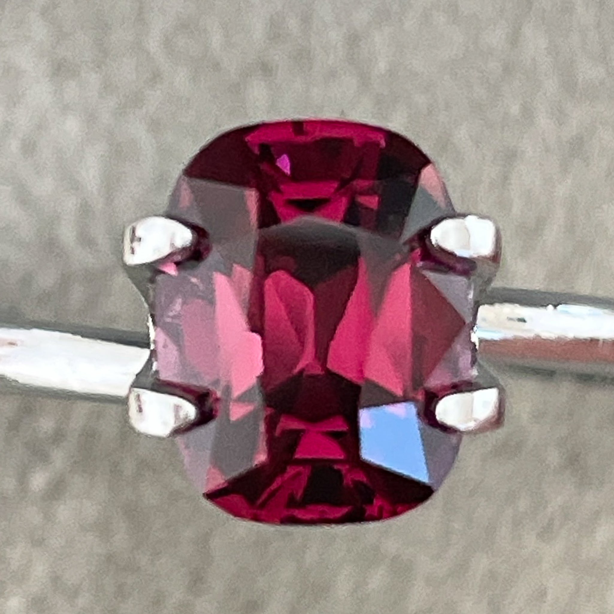 Natural Rhodolite Garnet 2.14 Ct cushion cut loose gemstone in raspberry red, VVS clarity, ideal for engagement rings.
