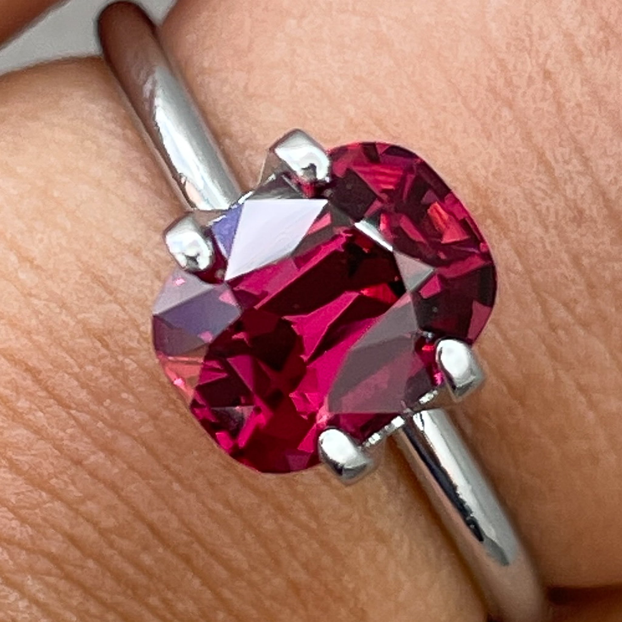 Natural Rhodolite Garnet 2.14 Ct cushion cut loose gemstone with raspberry red color, ideal for engagement rings.