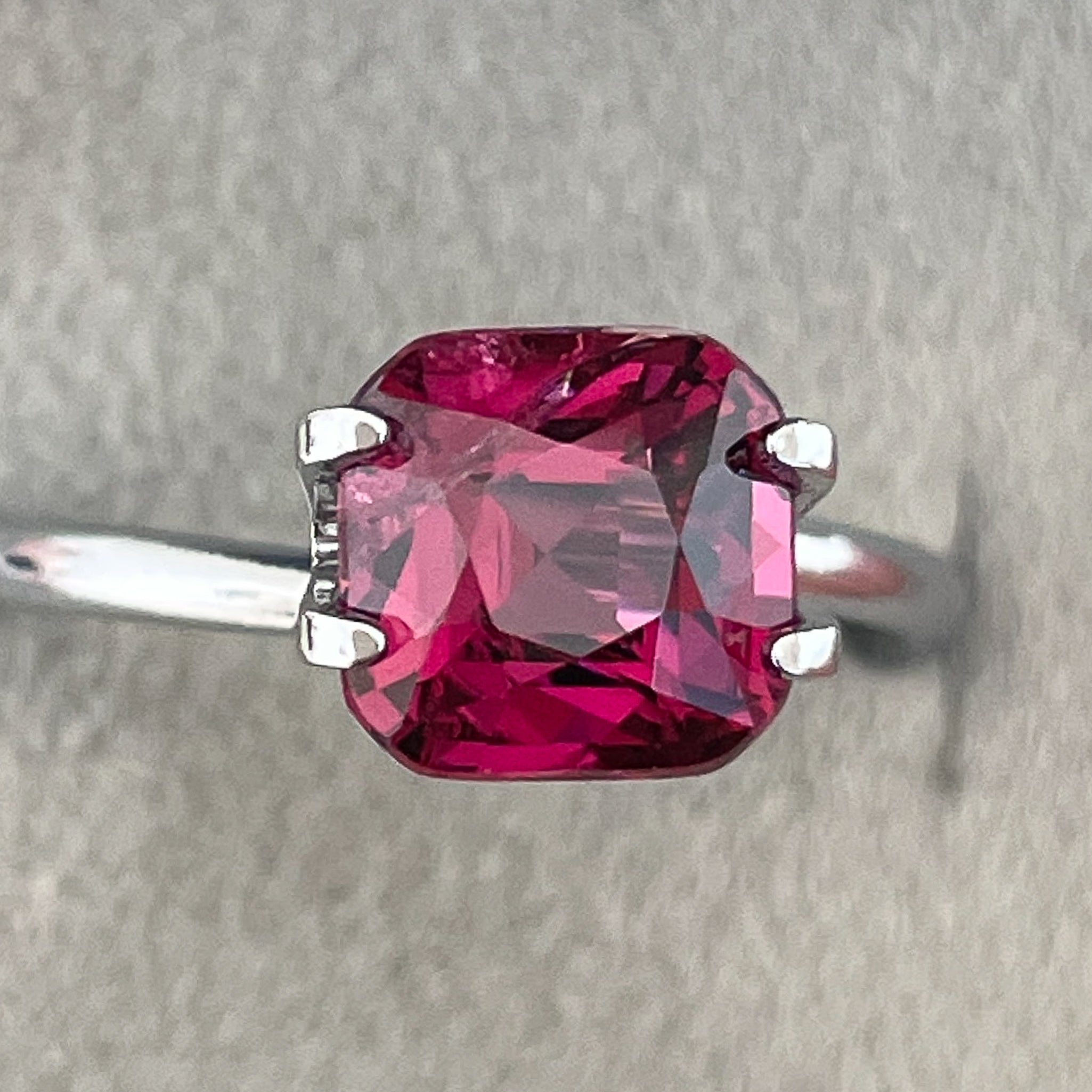 Natural Rhodolite Garnet 2.32 Ct cushion cut loose gemstone with raspberry red color for engagement rings, by NASHGEMS.