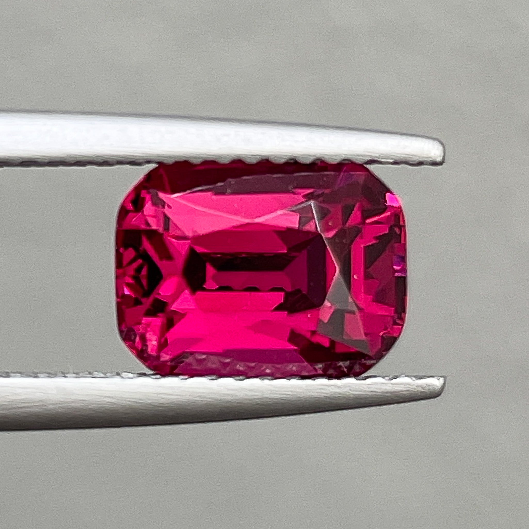 Natural Rhodolite Garnet loose stone, 3.39 Ct cushion cut in raspberry red, VVS clarity, by NASHGEMS.