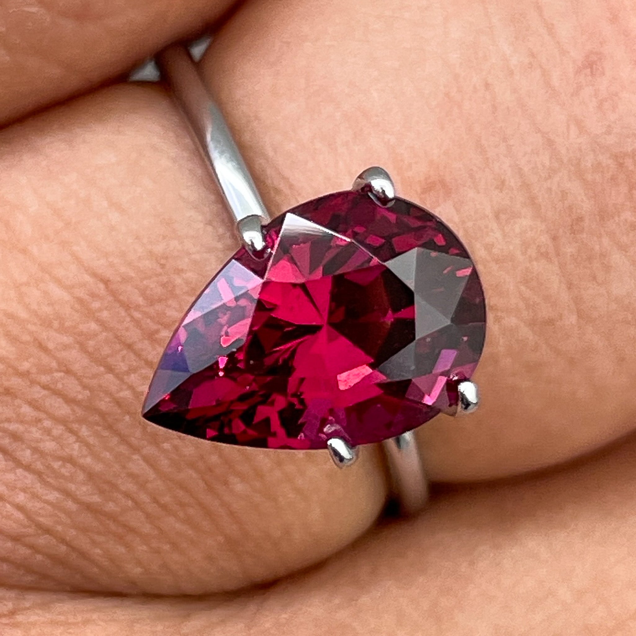 Natural Rhodolite Garnet 4.33 Ct pear-shaped raspberry red loose gemstone for engagement rings by NASHGEMS