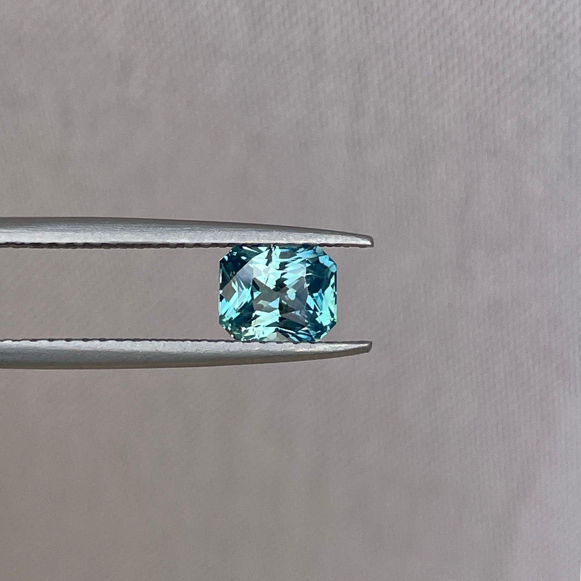 Radiant cut Greenish blue sapphire, 1.12 crt.