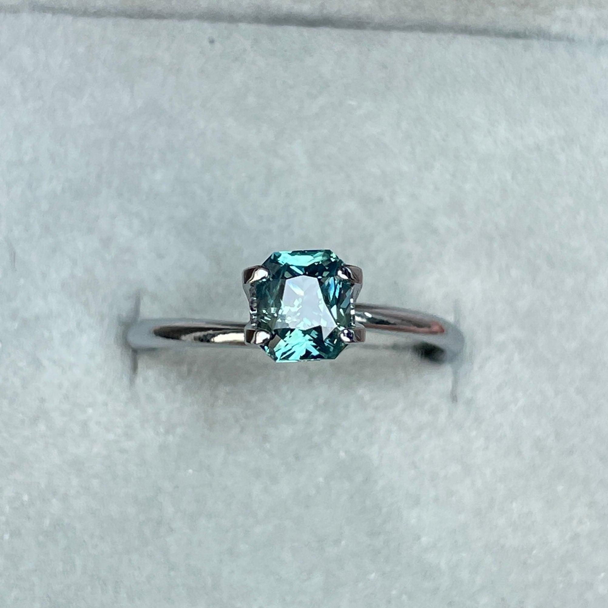 Radiant cut Greenish blue sapphire, 1.12 crt.