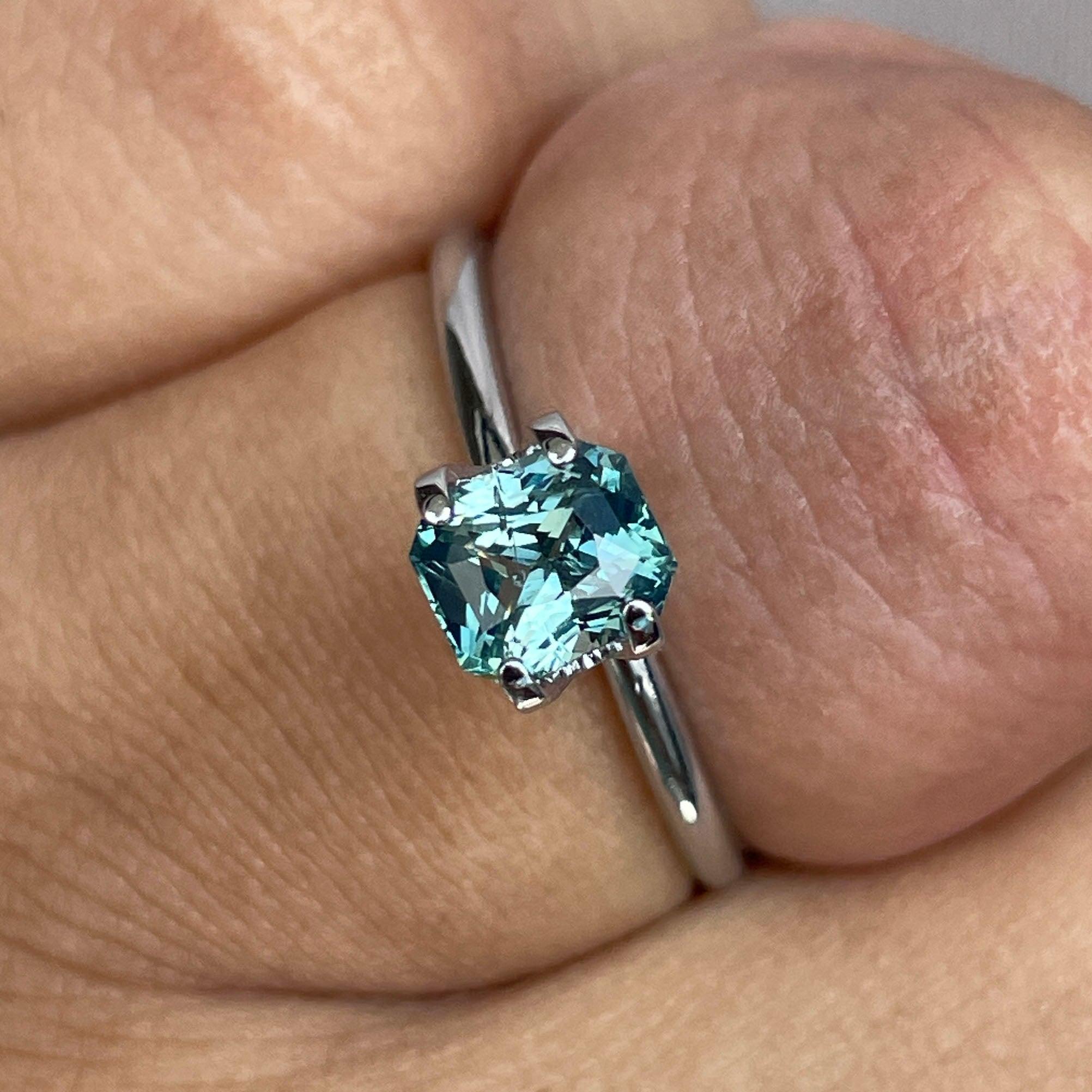 Radiant cut Greenish blue sapphire, 1.12 crt.