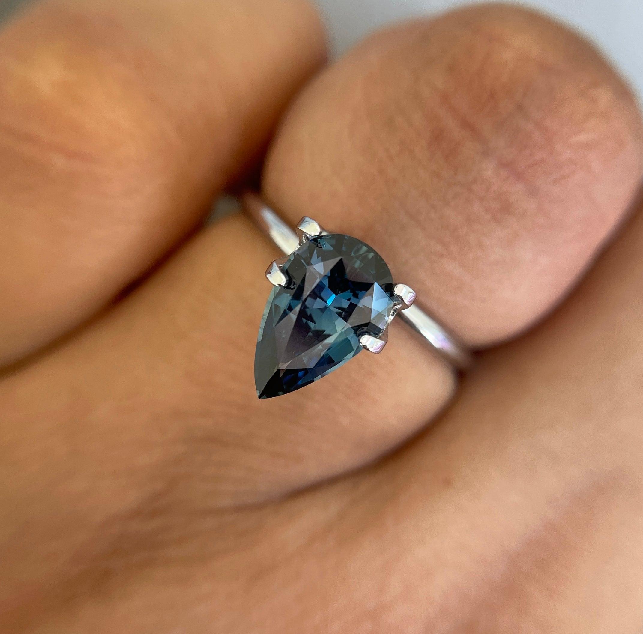 teal blue green parti sapphire pear drop cut gem 2.15 crt. Custom oval sapphire loose stone engagement wedding rings gifts for women, mom and her. - NASHGEMS