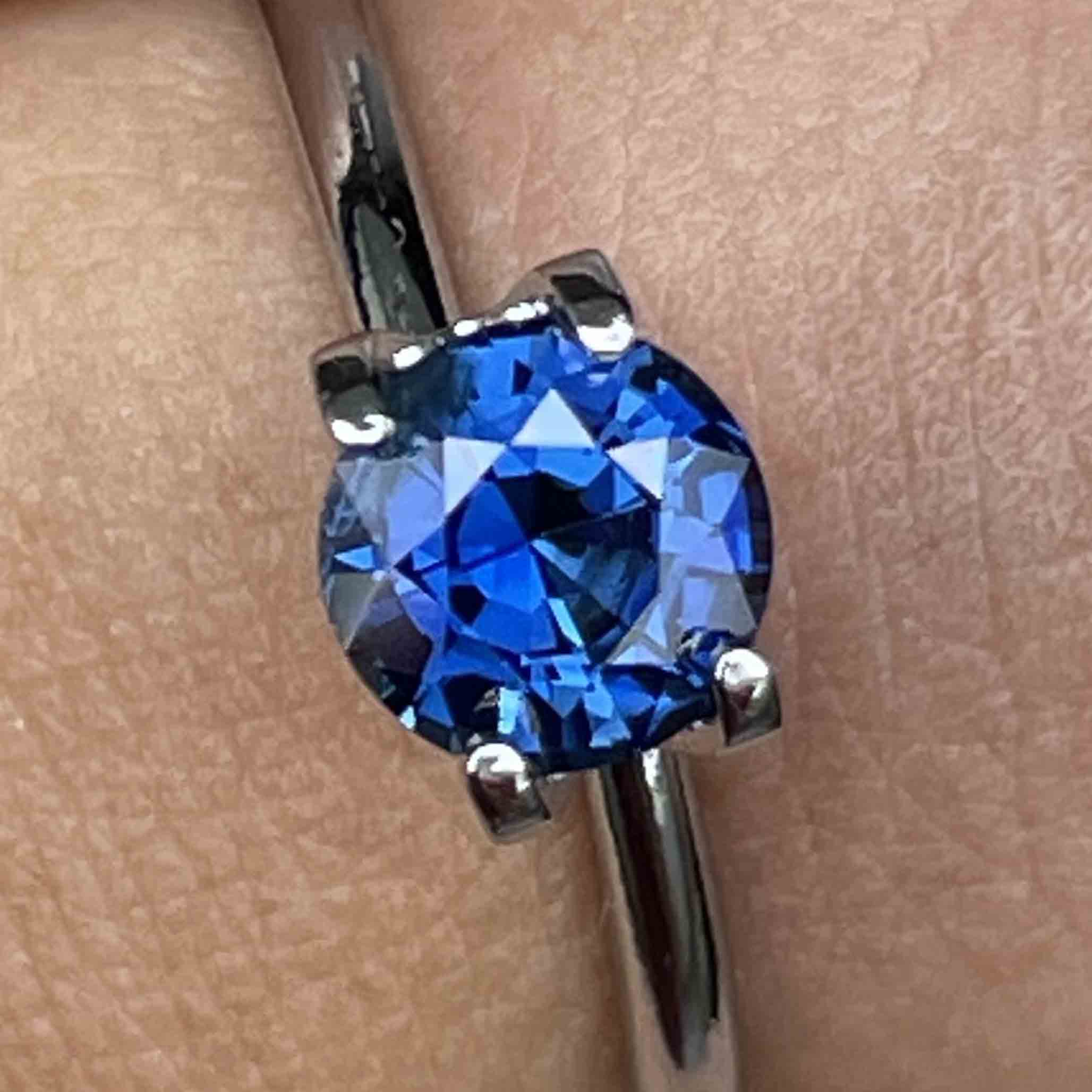 Natural blue sapphire loose stone, 1.16 Ct round cut, heat treated, ideal for engagement rings or custom jewelry by NASHGEMS.
