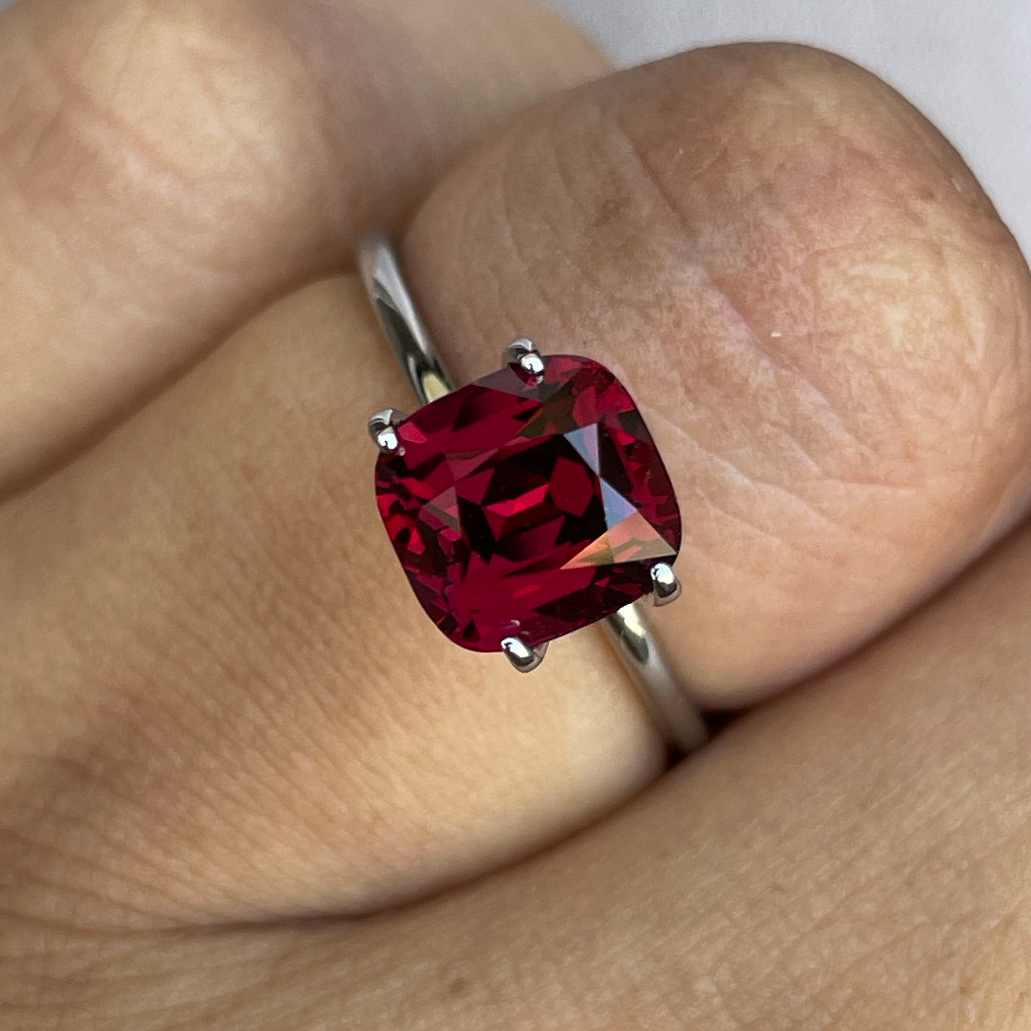 garnet red cushion cut 3.38