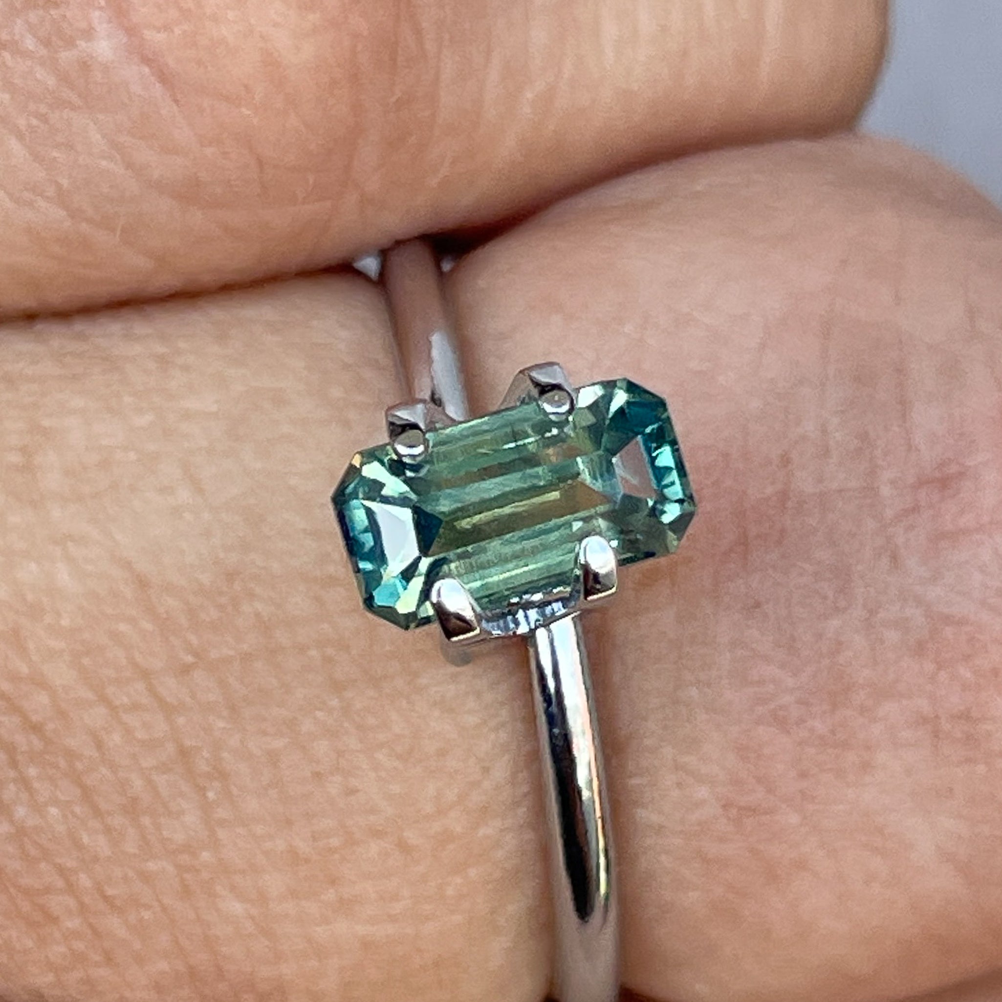 bi coloured parti sapphire teal green for sale emerald cut 1.49 crt. loose parti sapphire stone birthstone color for september loose precious stones - NASHGEMS