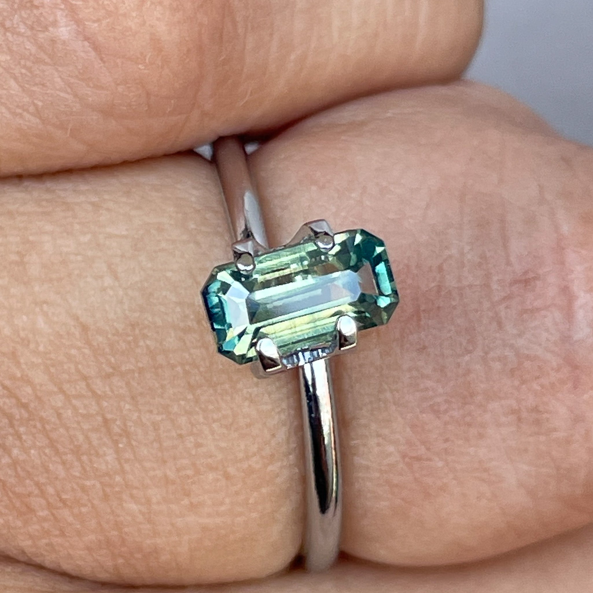 bi coloured parti sapphire teal green for sale emerald cut 1.49 crt. loose parti sapphire stone birthstone color for september loose precious stones - NASHGEMS