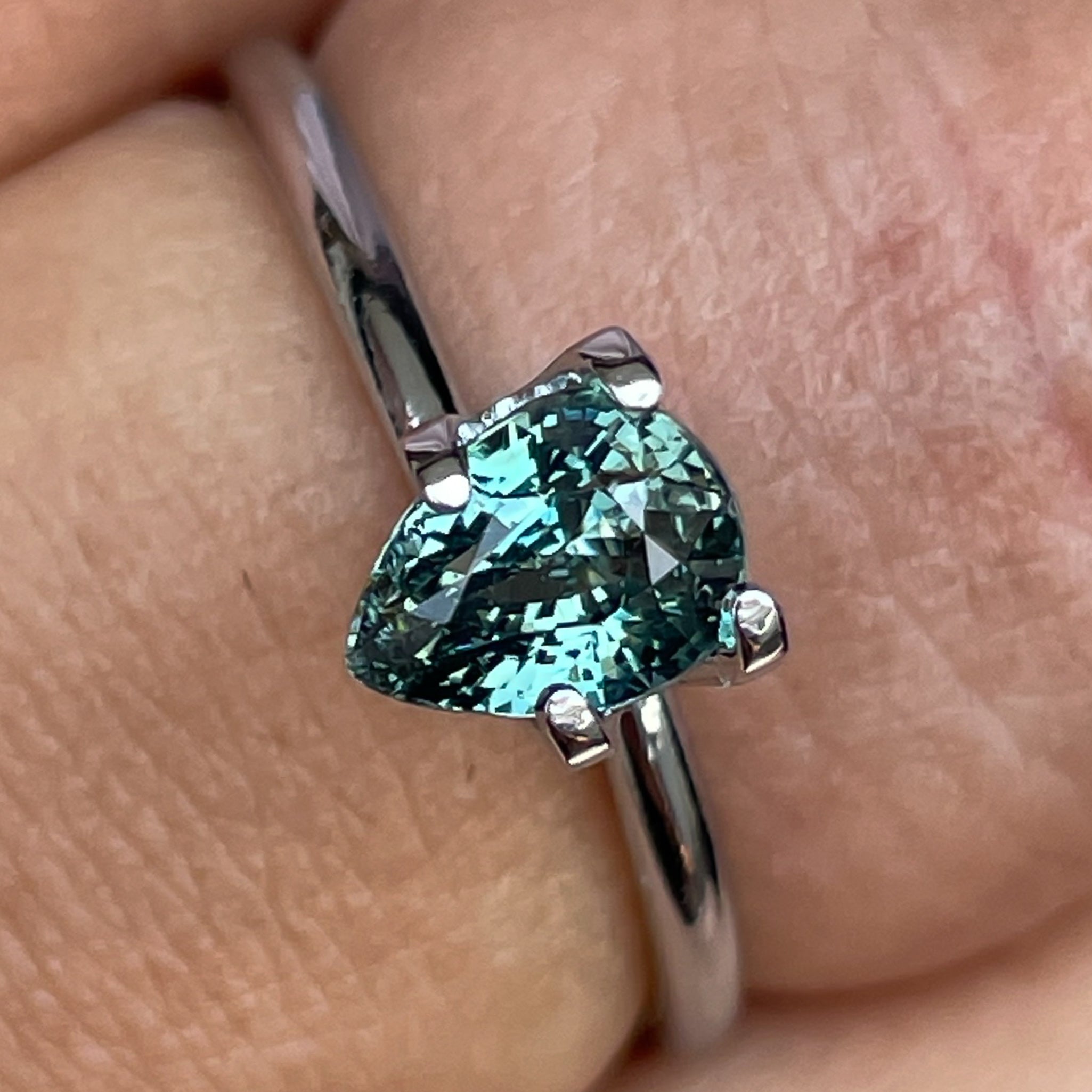 Teal sapphire loose gemstone, 1.09 ct pear shape, heated sapphire for jewelry, by NASHGEMS.