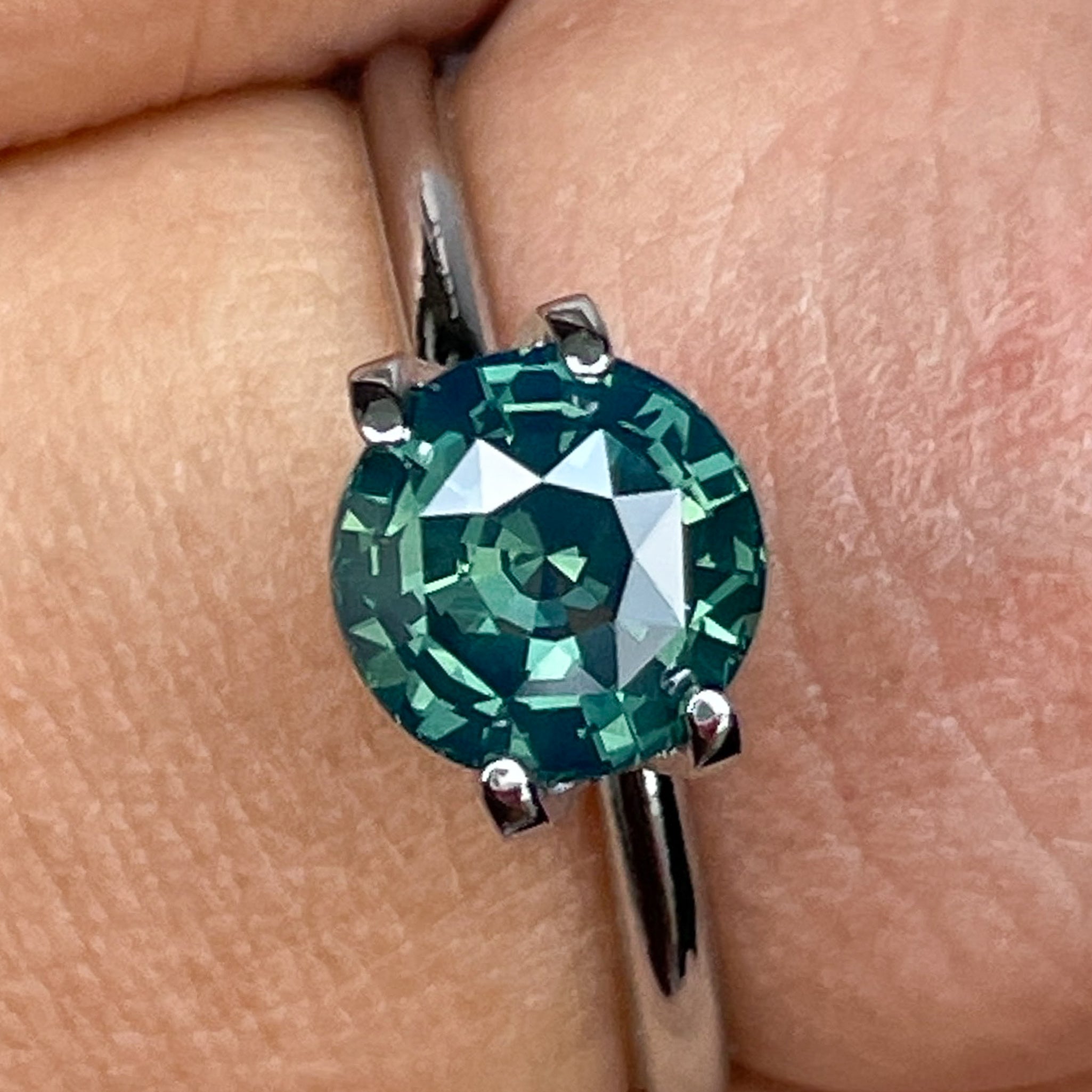 Natural forest green sapphire, 1.83 Ct round cut teal loose gemstone by NASHGEMS, ideal for engagement rings or custom jewelry.