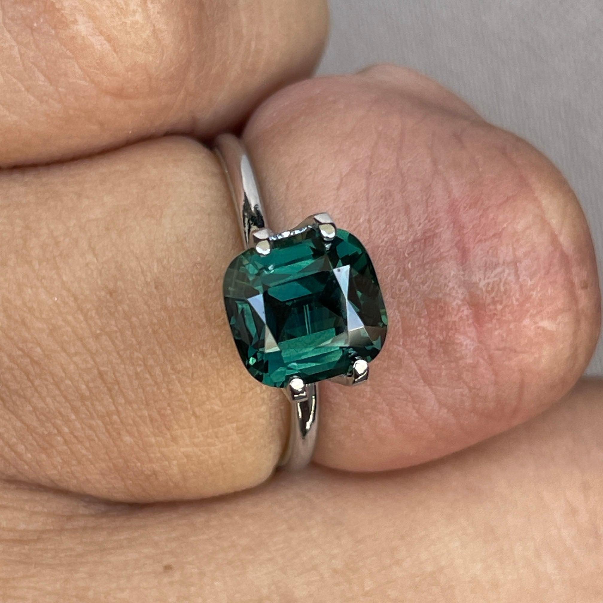 teal blue green parti sapphire cushion cut gem