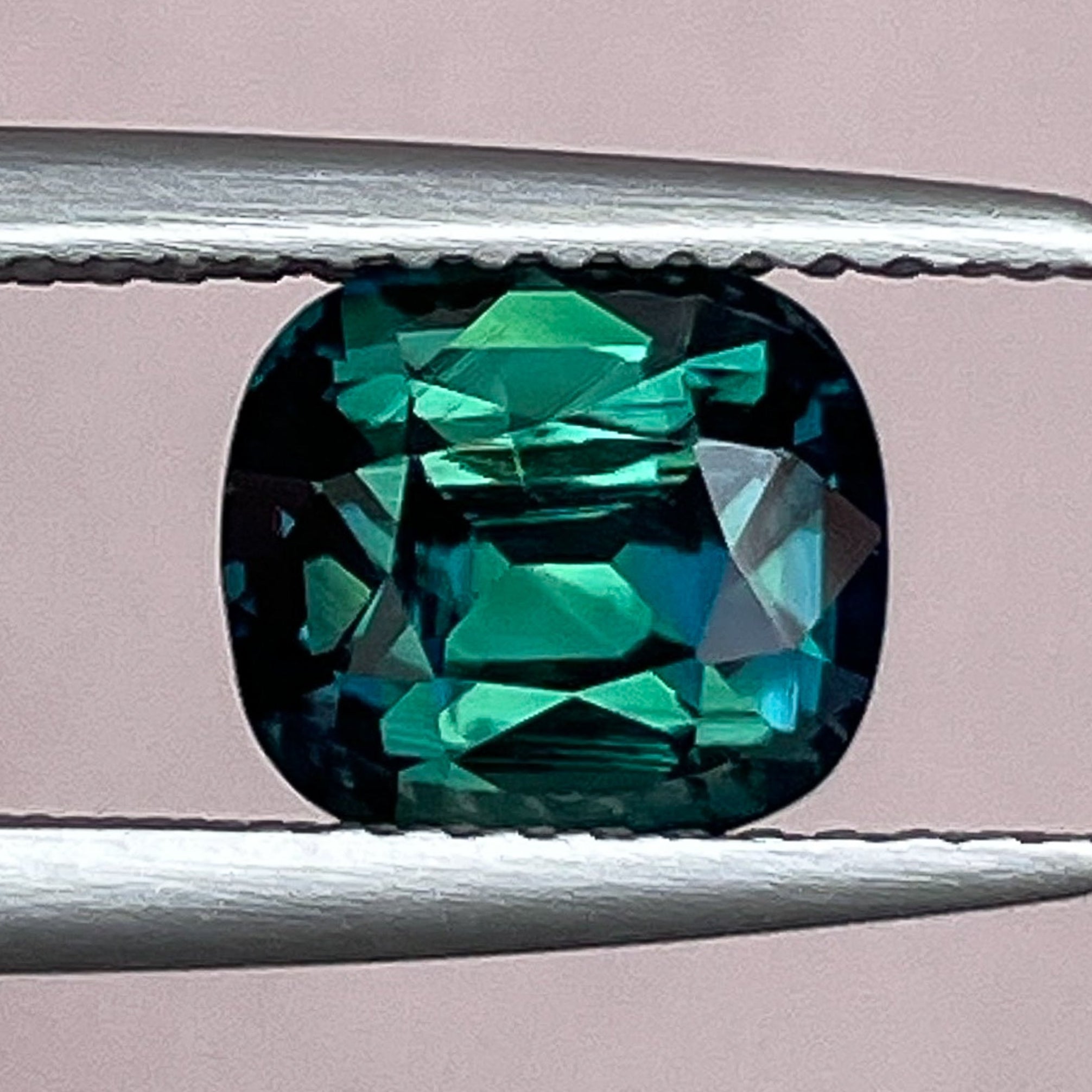 Teal forest green sapphire loose cushion cut 2.56 Ct, heat-treated gemstone for engagement or custom jewelry by NASHGEMS.