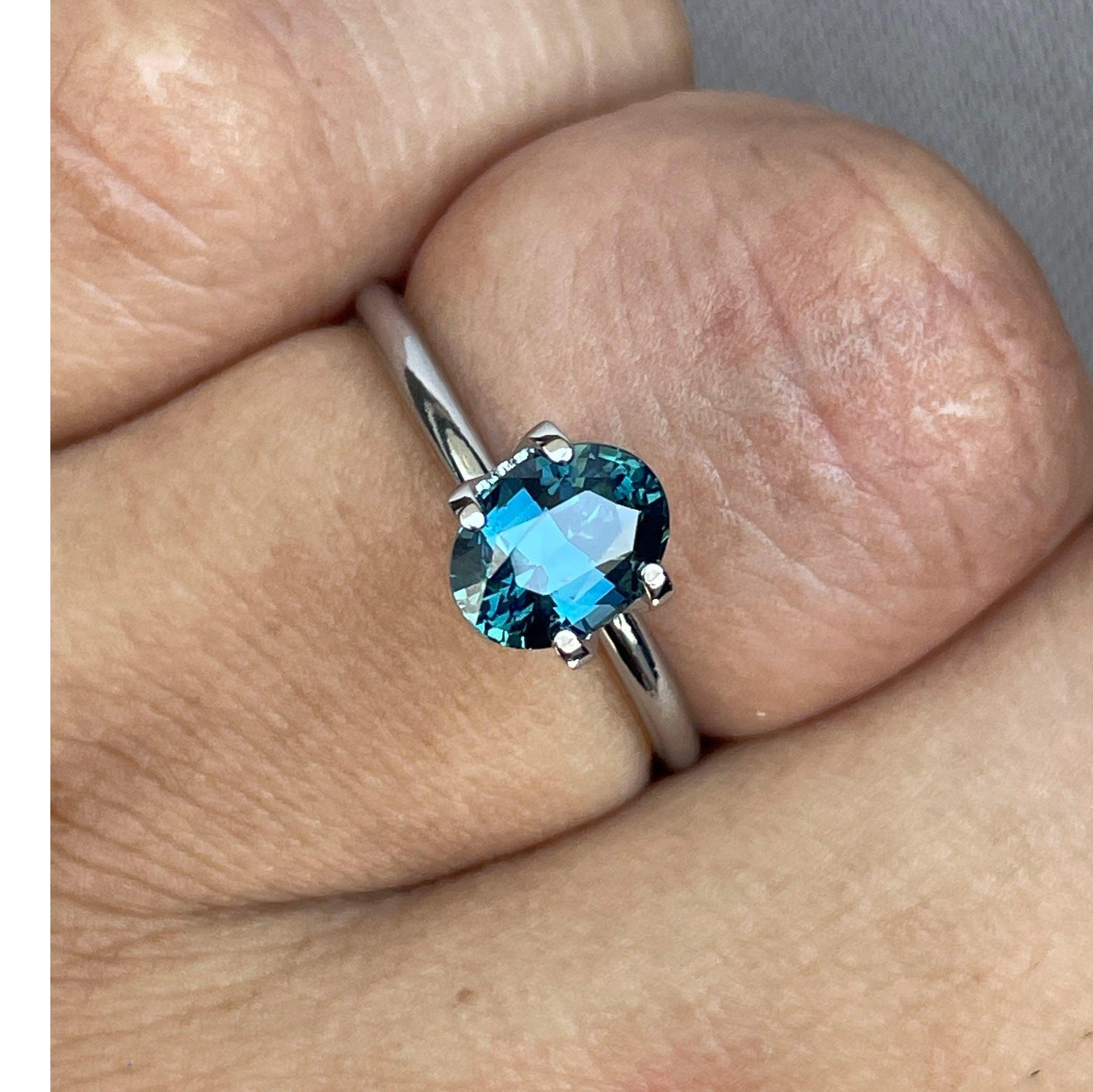 Teal sapphire engagement ring with gemstones, 1.60 carats, gold jewelry, NASHGEMS, perfect for wedding or promise jewelry.