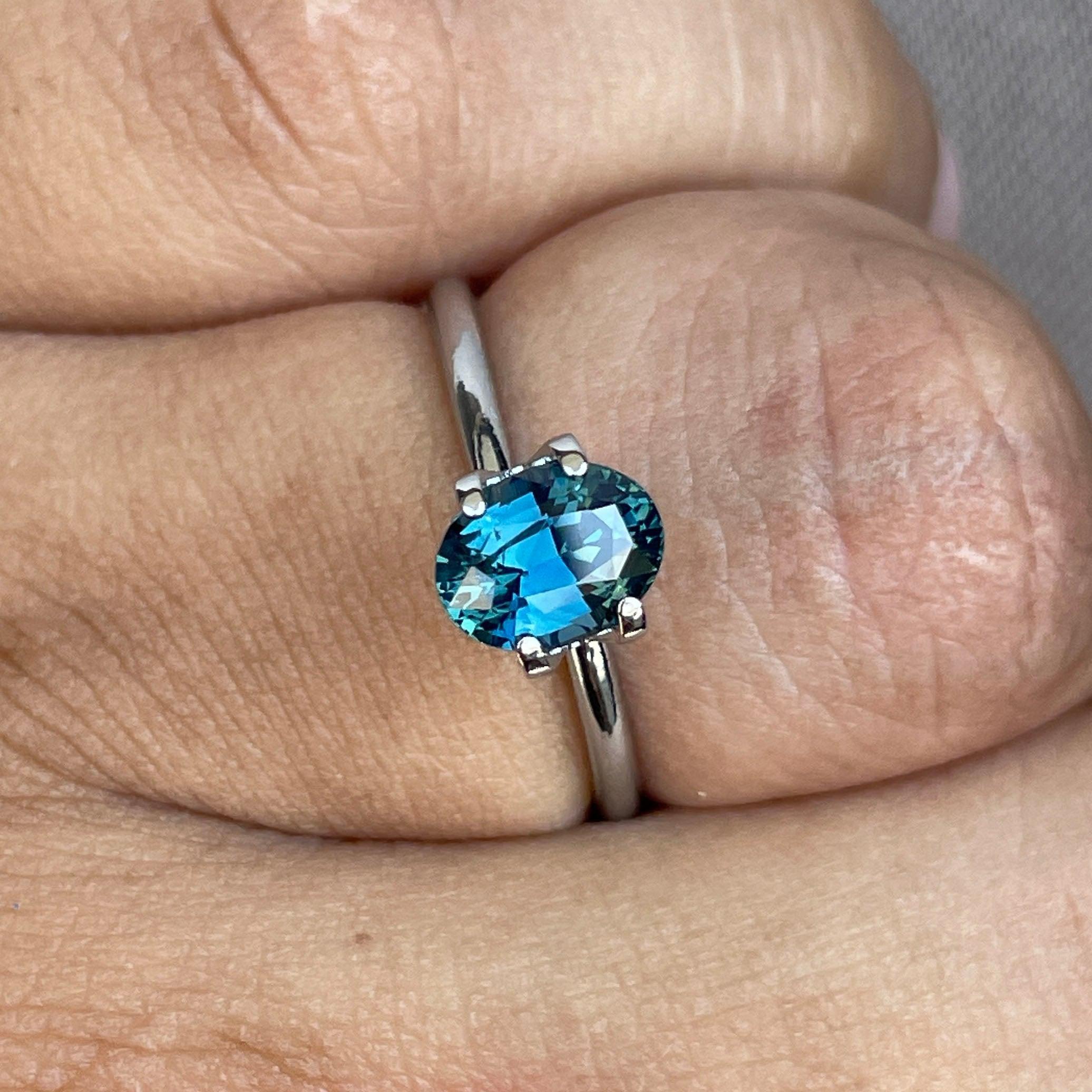 Teal sapphire engagement ring with gemstone jewelry and gold band, 1.60 carats, perfect for wedding or promise jewelry by NASHGEMS.