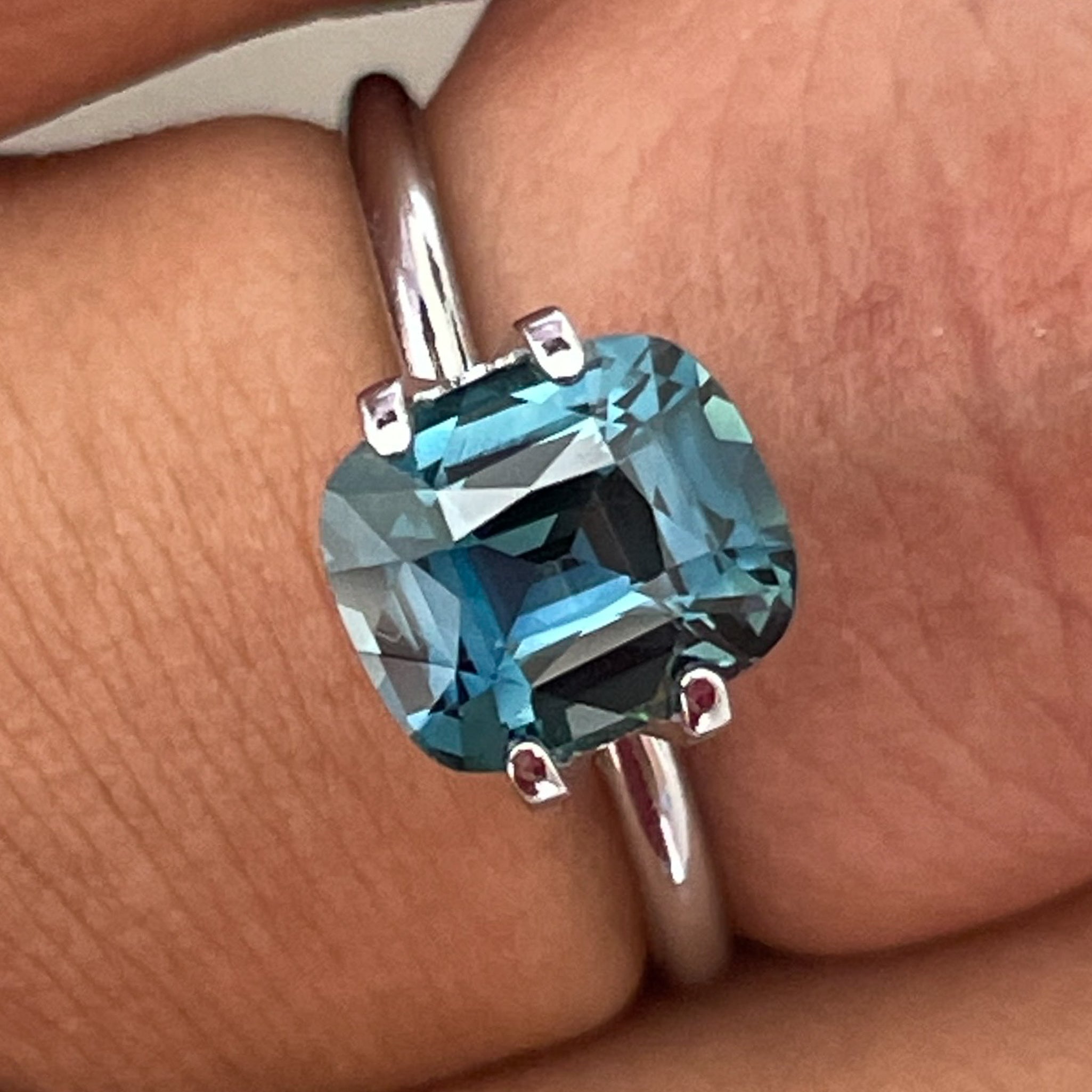 Natural teal blue sapphire, 2.52 Ct cushion cut loose gemstone by NASHGEMS, ideal for engagement rings or custom jewelry.