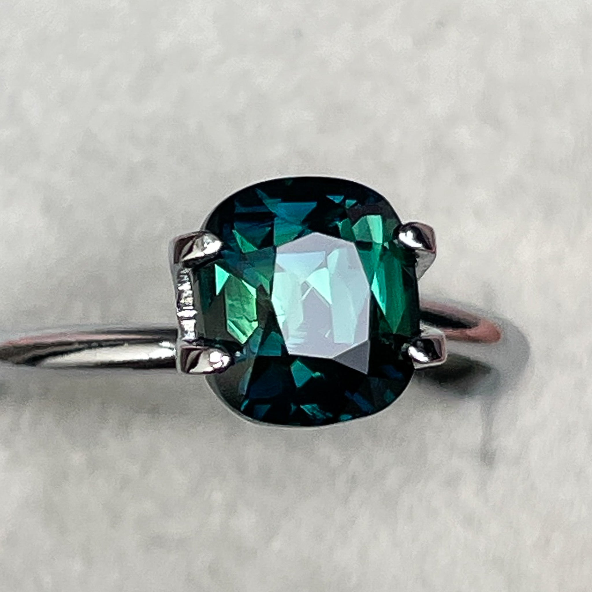 Natural forest green sapphire, 2.56 Ct cushion cut teal blue-green loose gemstone by NASHGEMS for jewelry making.