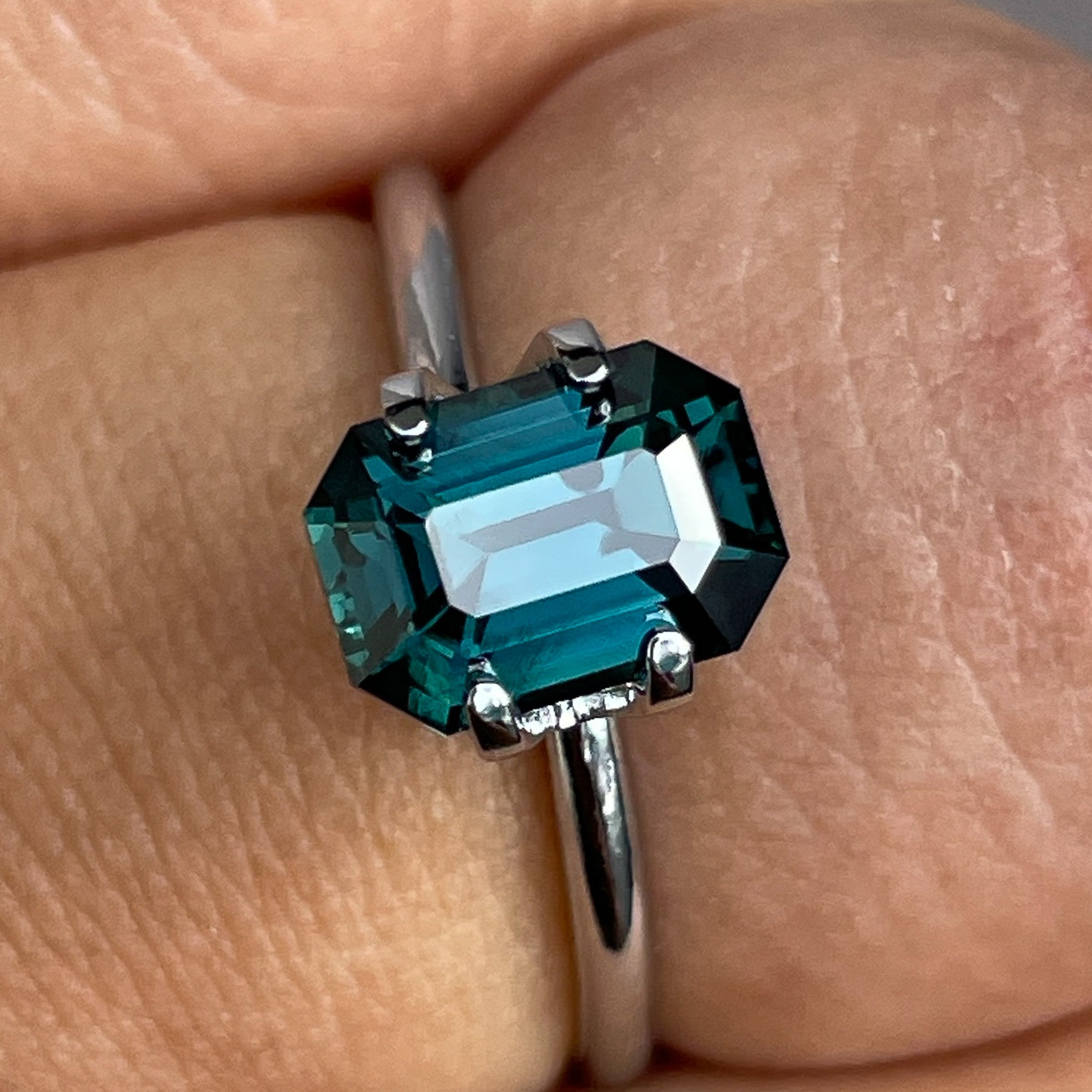 Natural teal blue green sapphire, 2.18 Ct emerald cut, heat treated loose sapphire for jewelry, by NASHGEMS