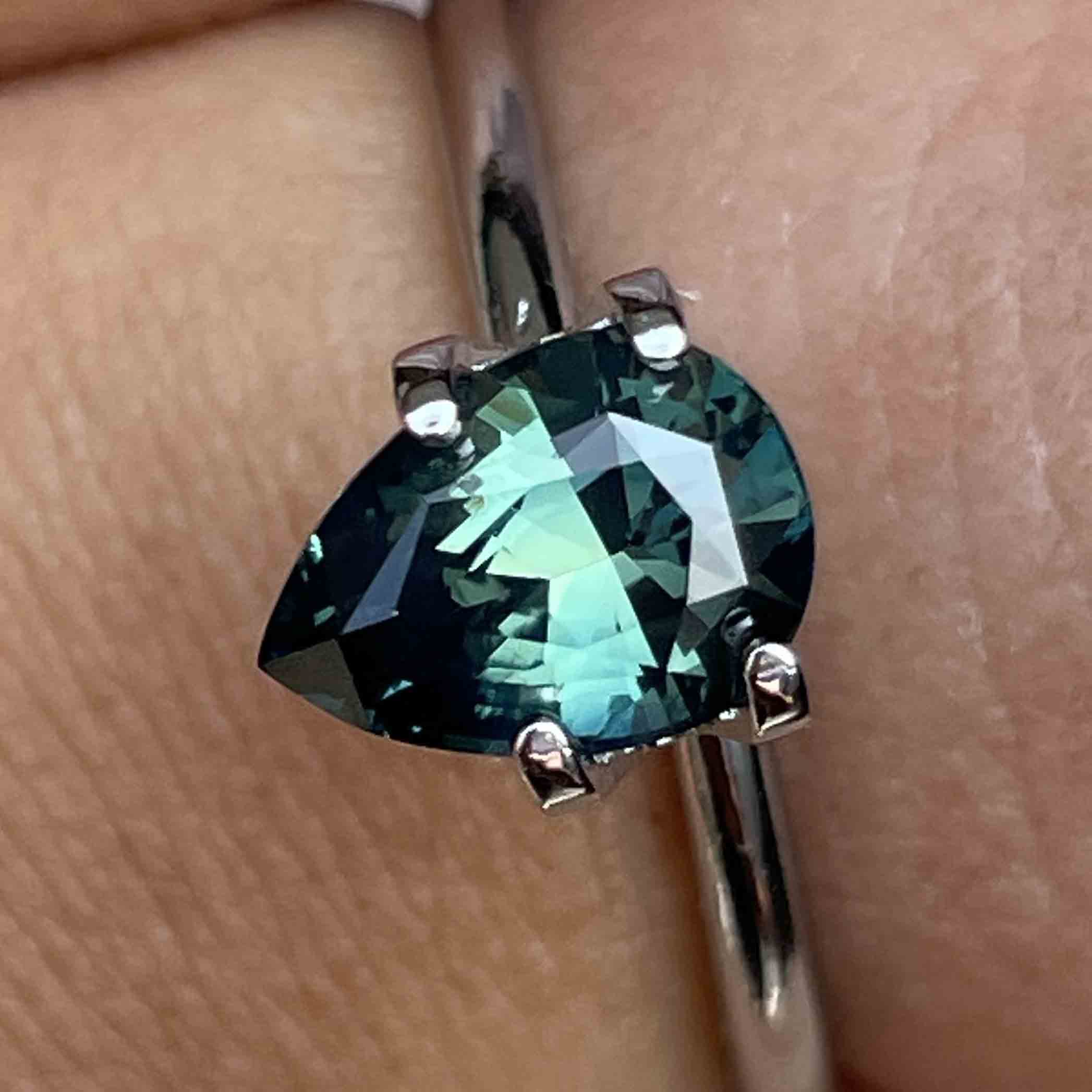 Natural teal blue-green sapphire, 1.57 Ct pear-shaped loose gemstone from NASHGEMS for custom engagement rings.
