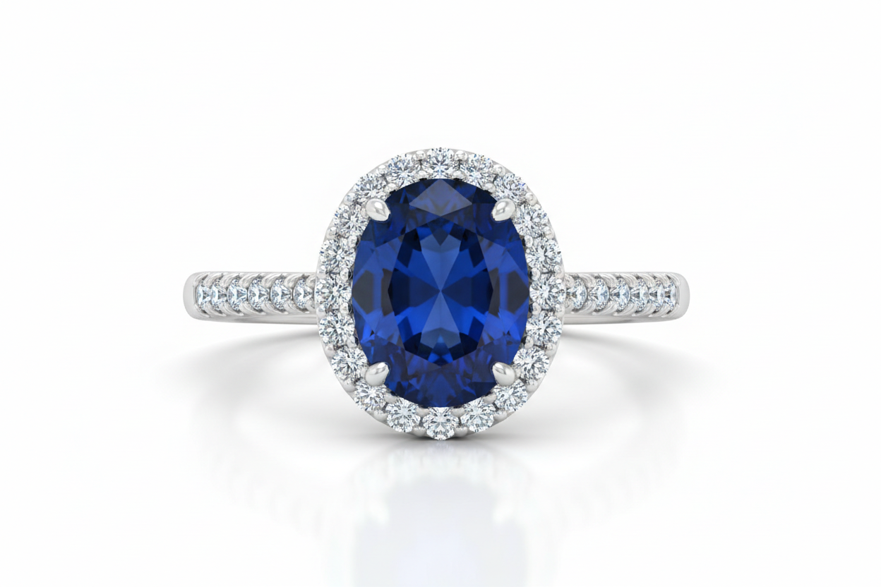 Natural blue sapphire ring in white gold for New Zealand buyers