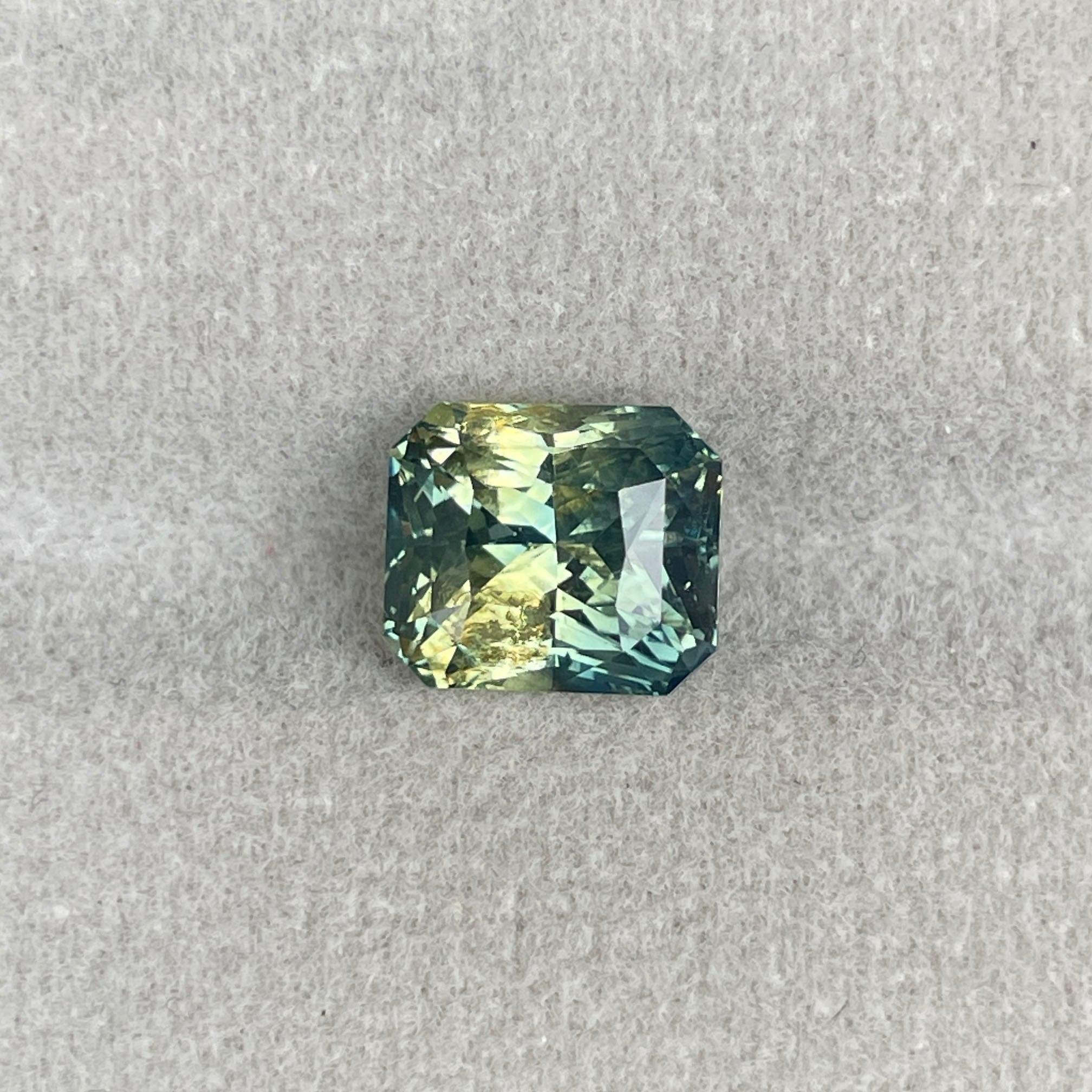 Bi-colored teal sapphire gemstone, 4.55 carats, radiant cut, loose parti sapphire for jewelry, September birthstone by NASHGEMS.