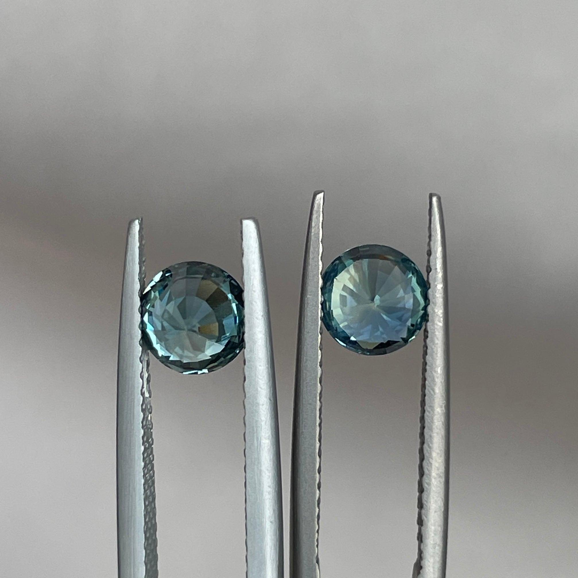 Blue green teal sapphire round pair
