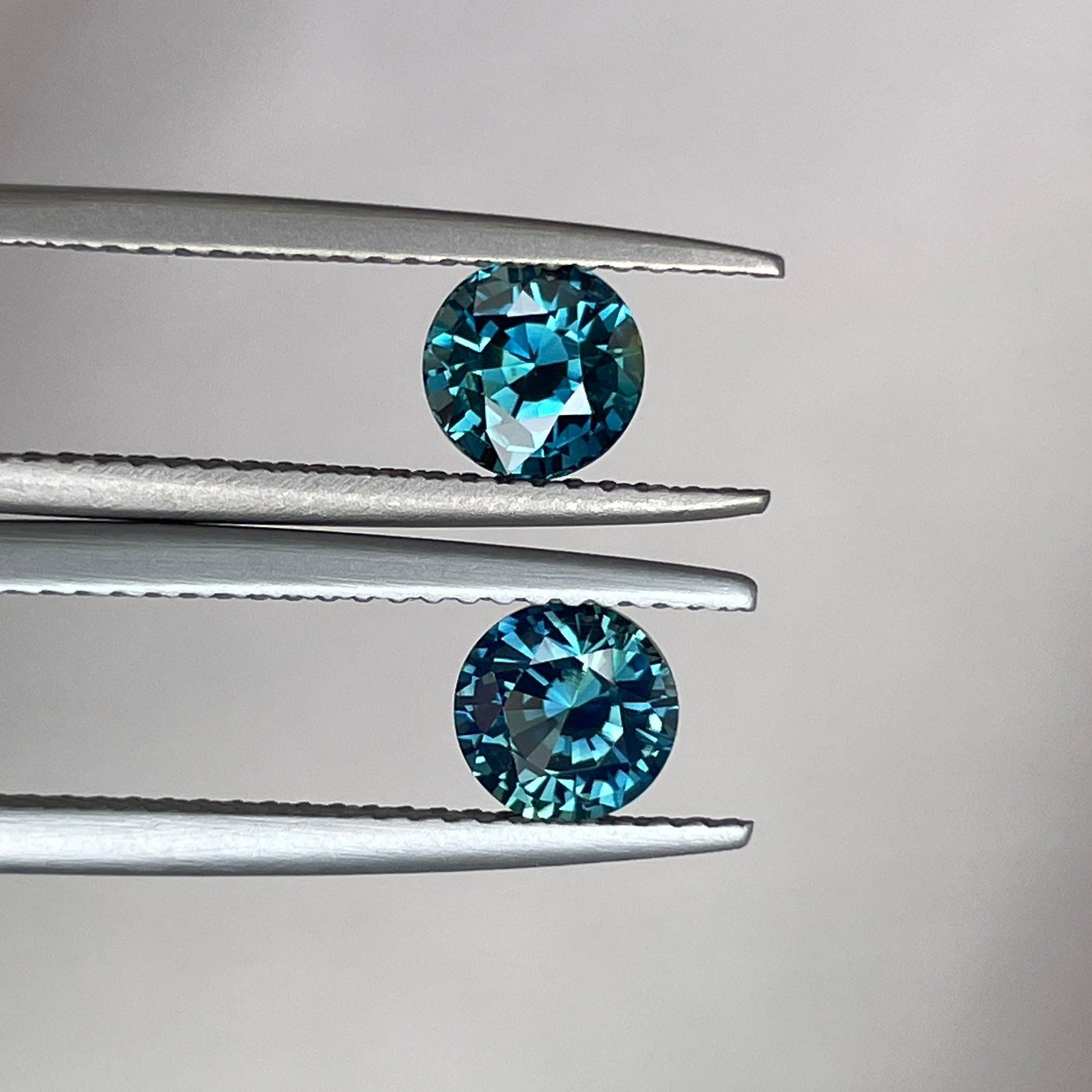Blue green teal sapphire round pair