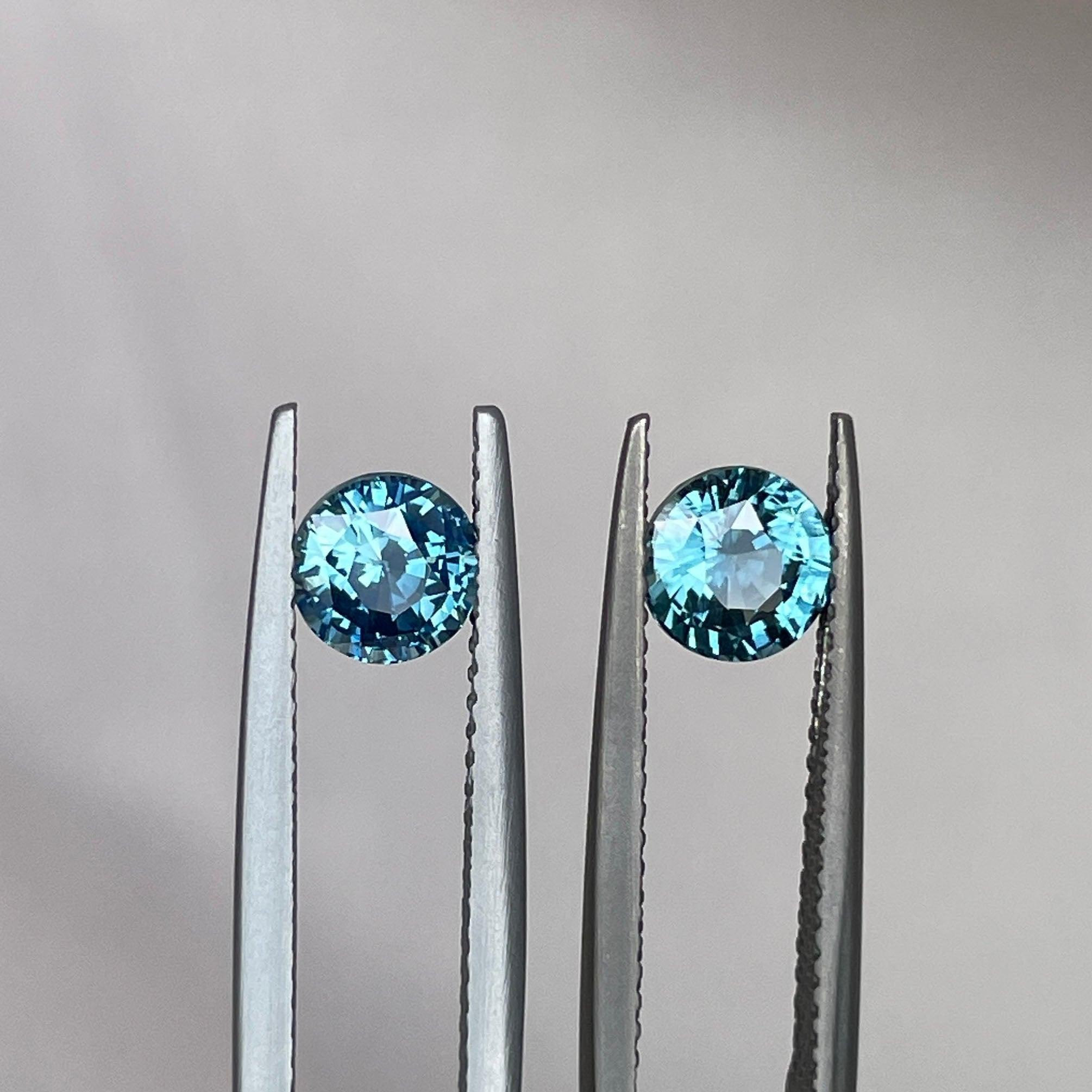 Blue green teal sapphire round pair