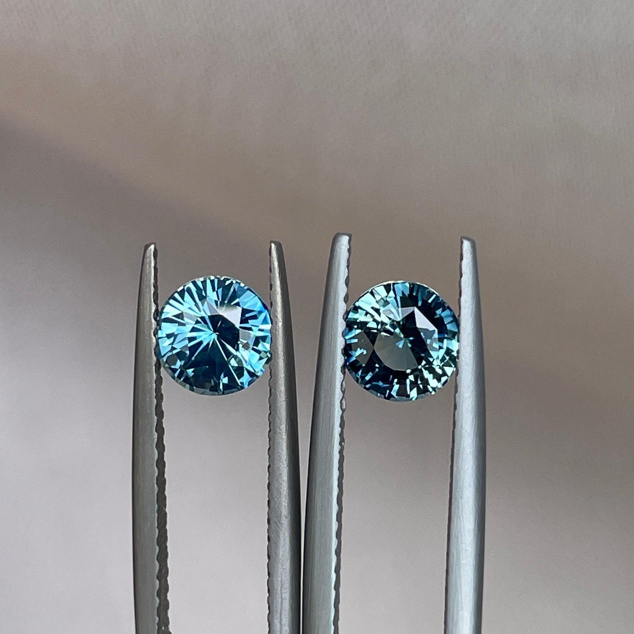 Blue green teal sapphire round pair