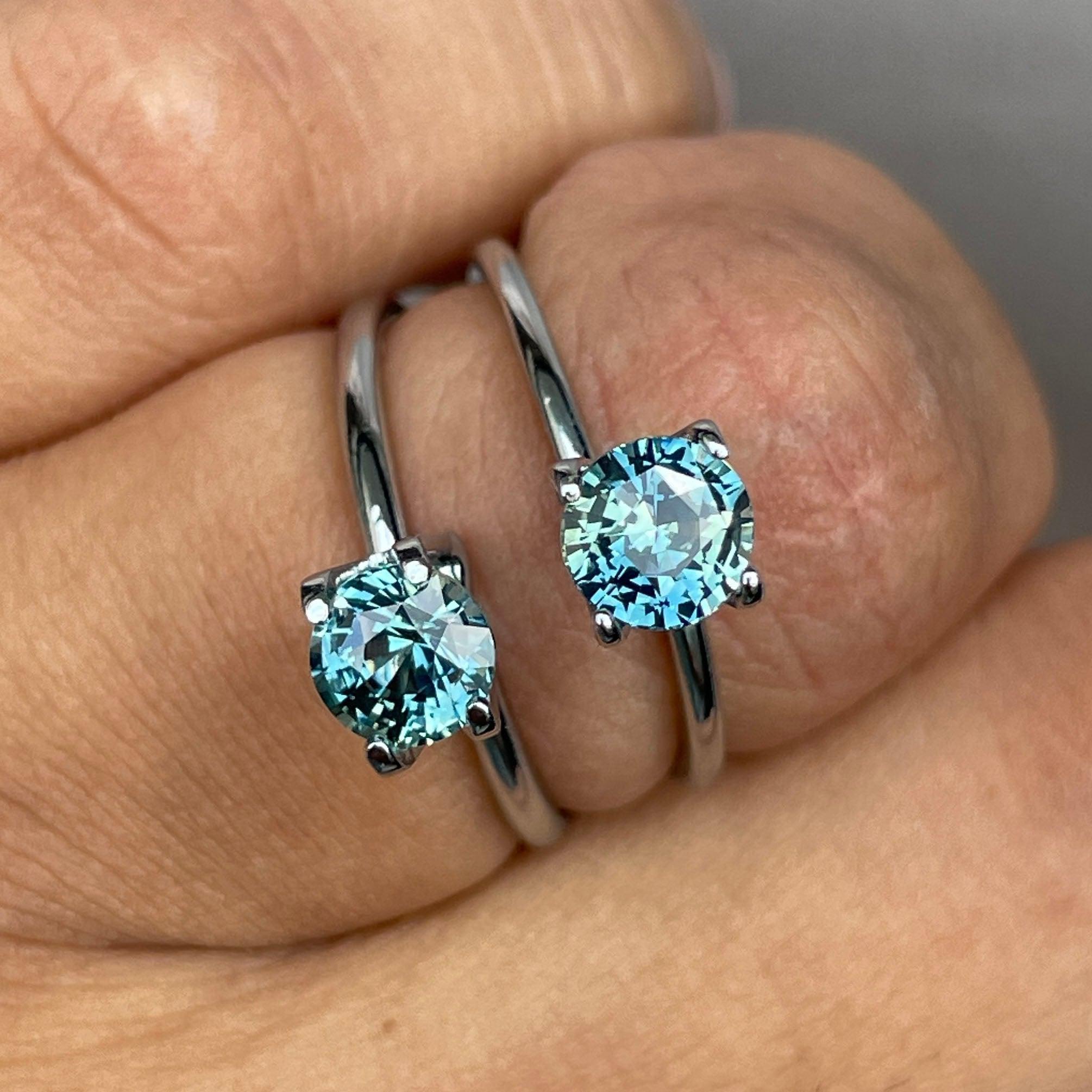 Blue green teal sapphire round pair