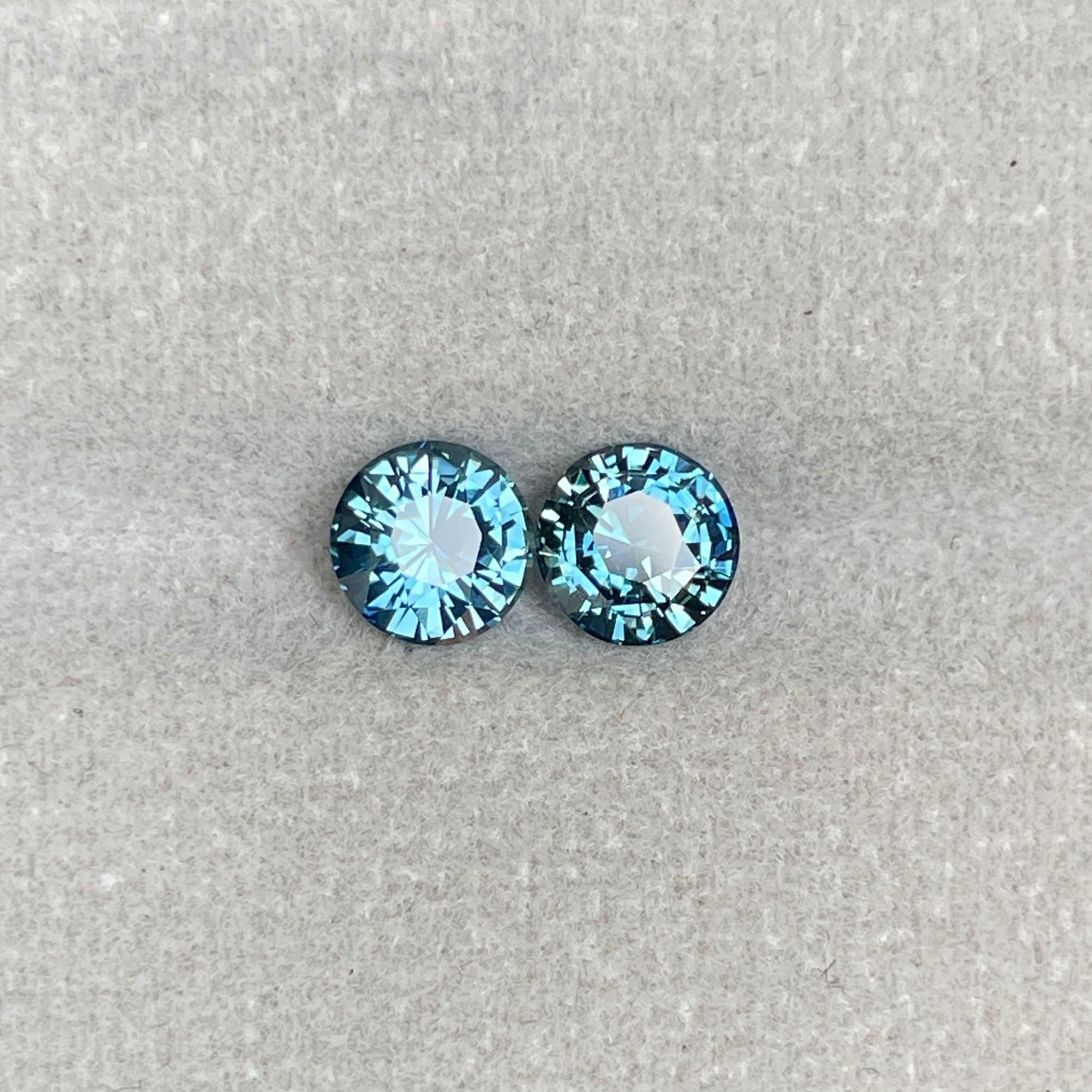 Blue green teal sapphire round pair