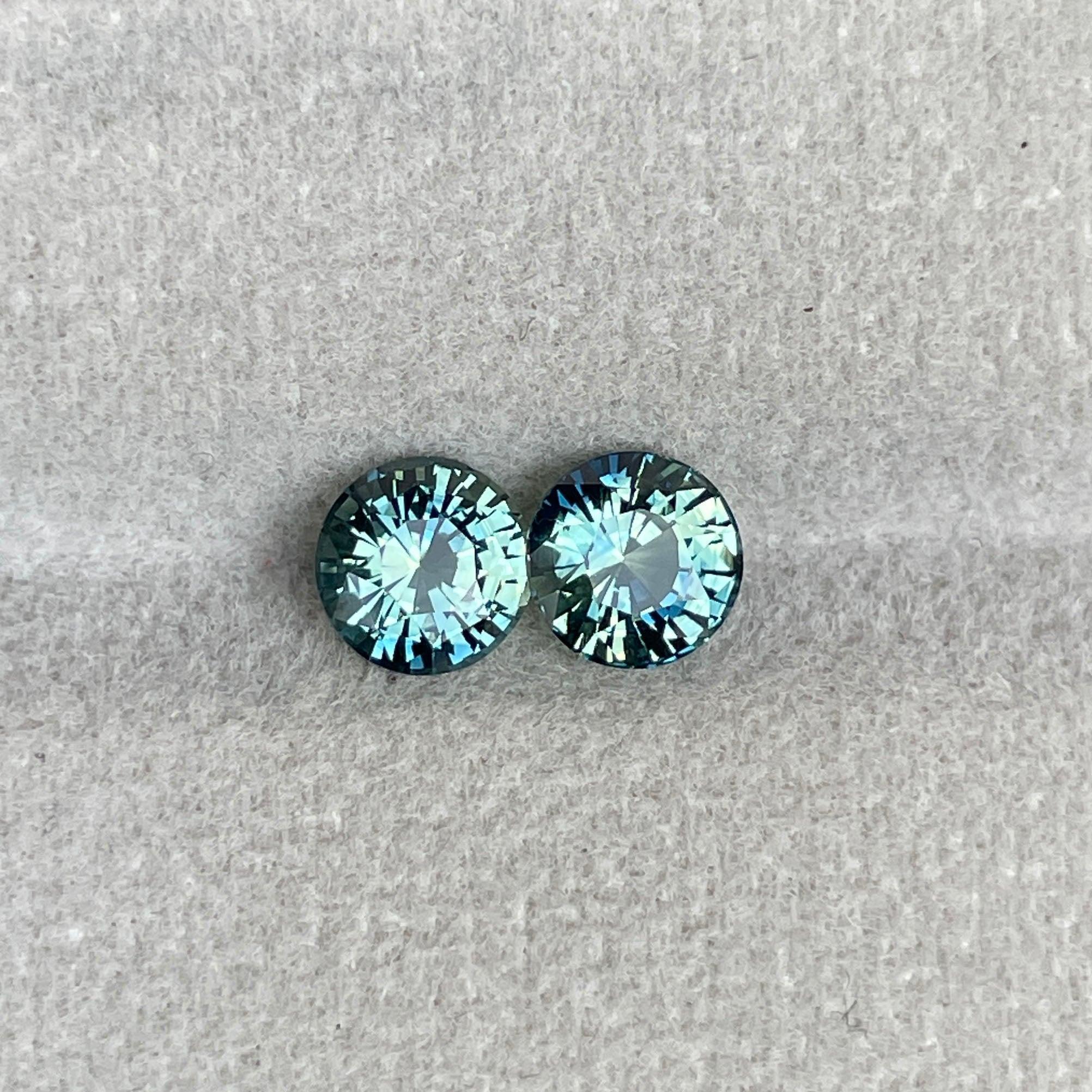 Blue green teal sapphire round pair