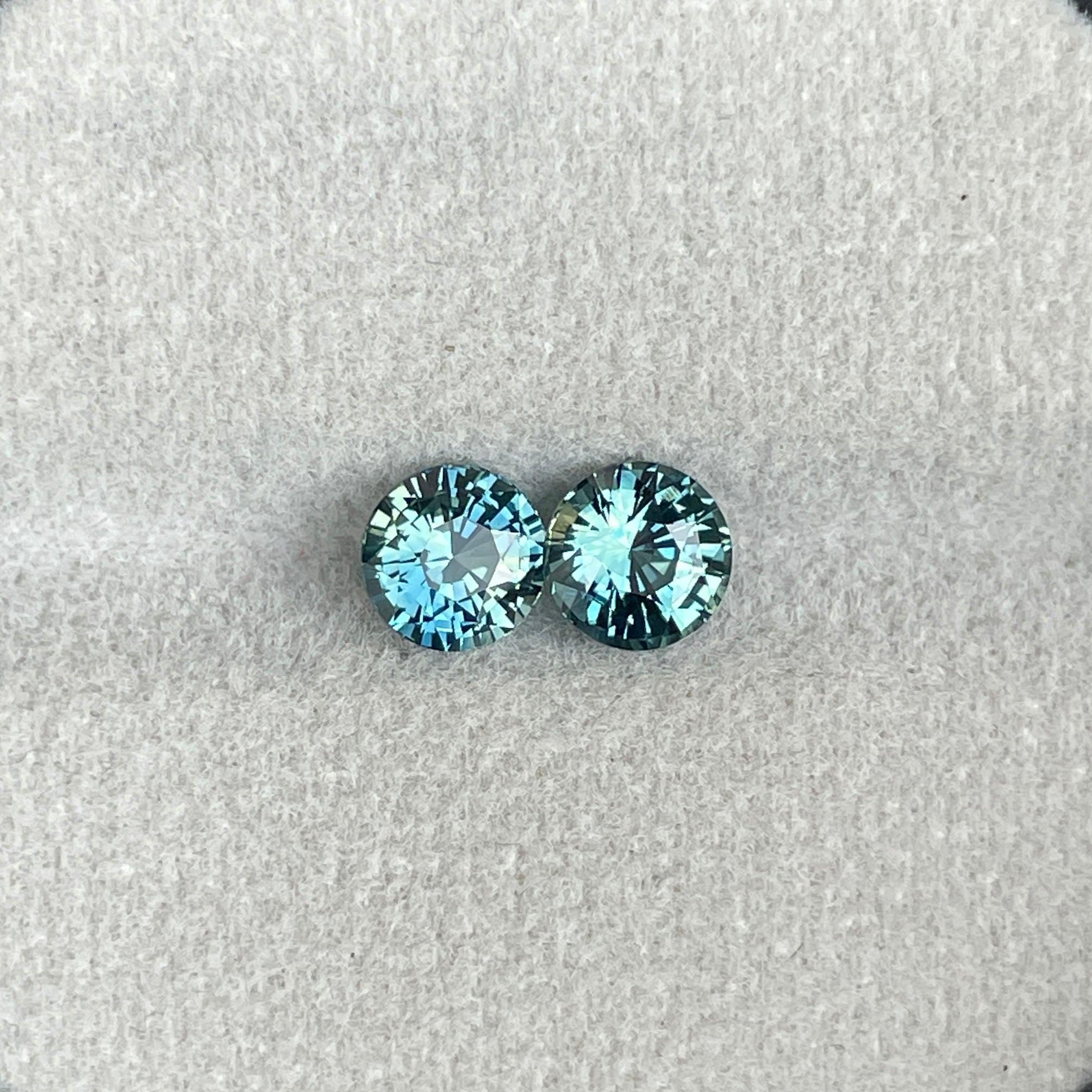 Blue green teal sapphire round pair