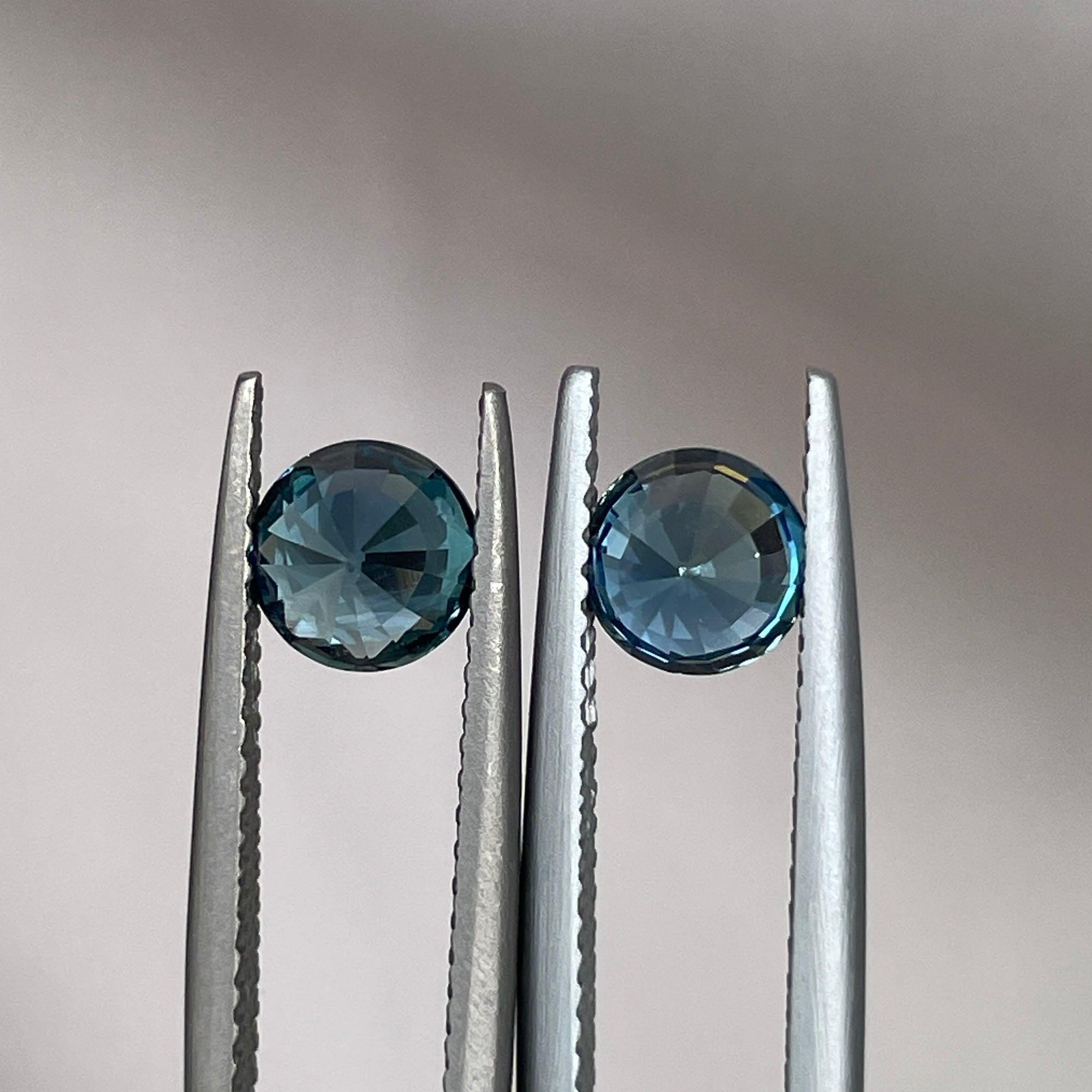 Blue green teal sapphire round pair