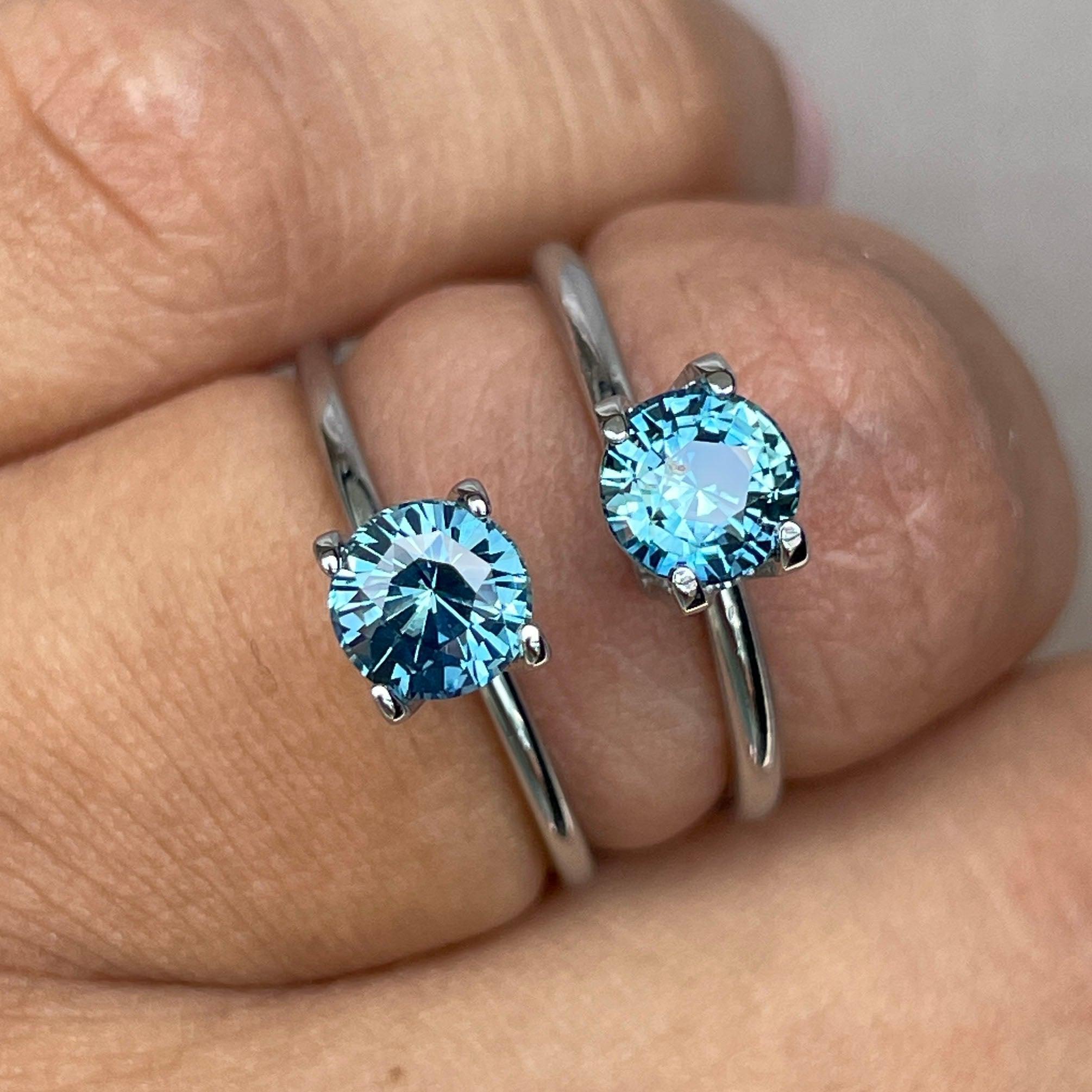 Blue green teal sapphire round pair