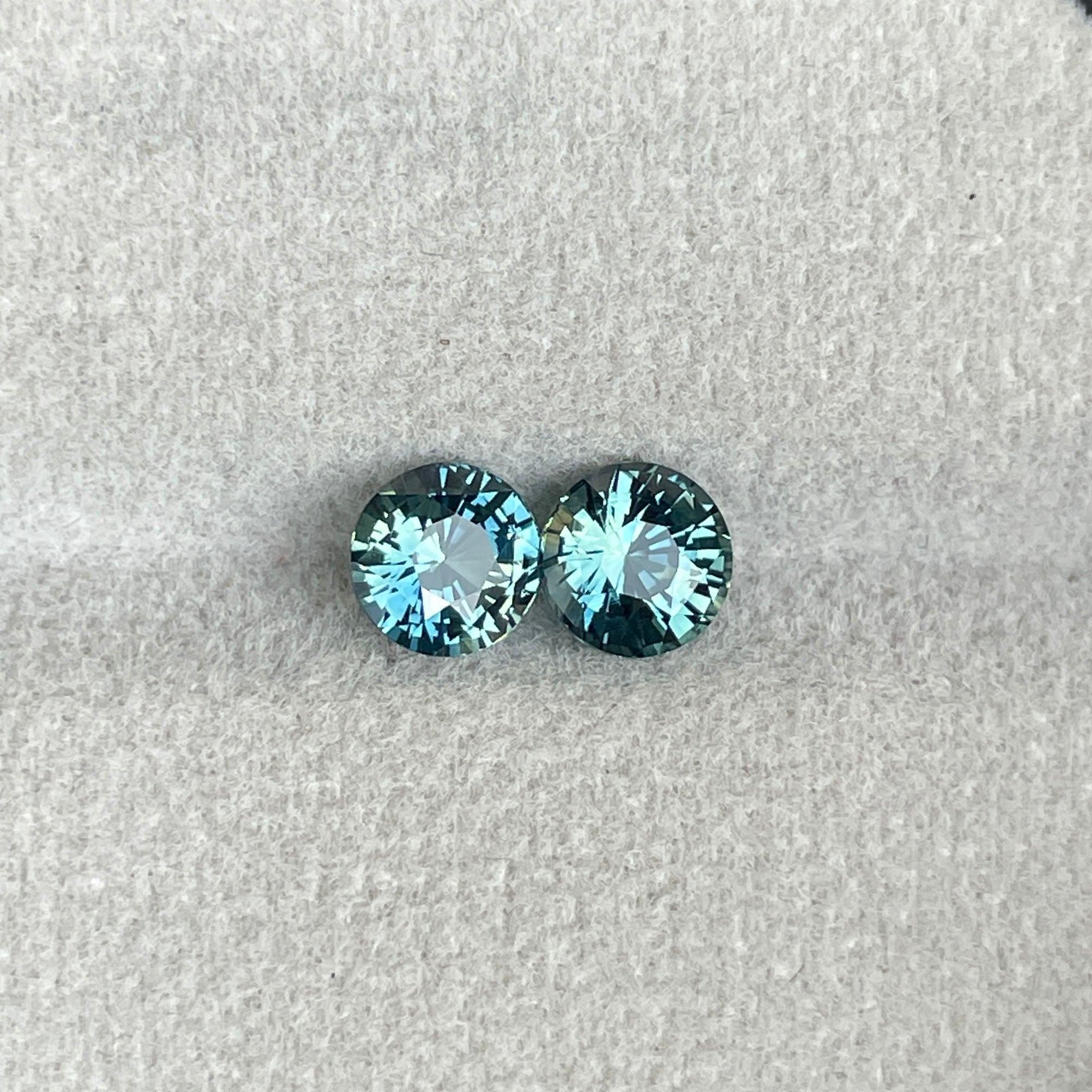 Blue green teal sapphire round pair