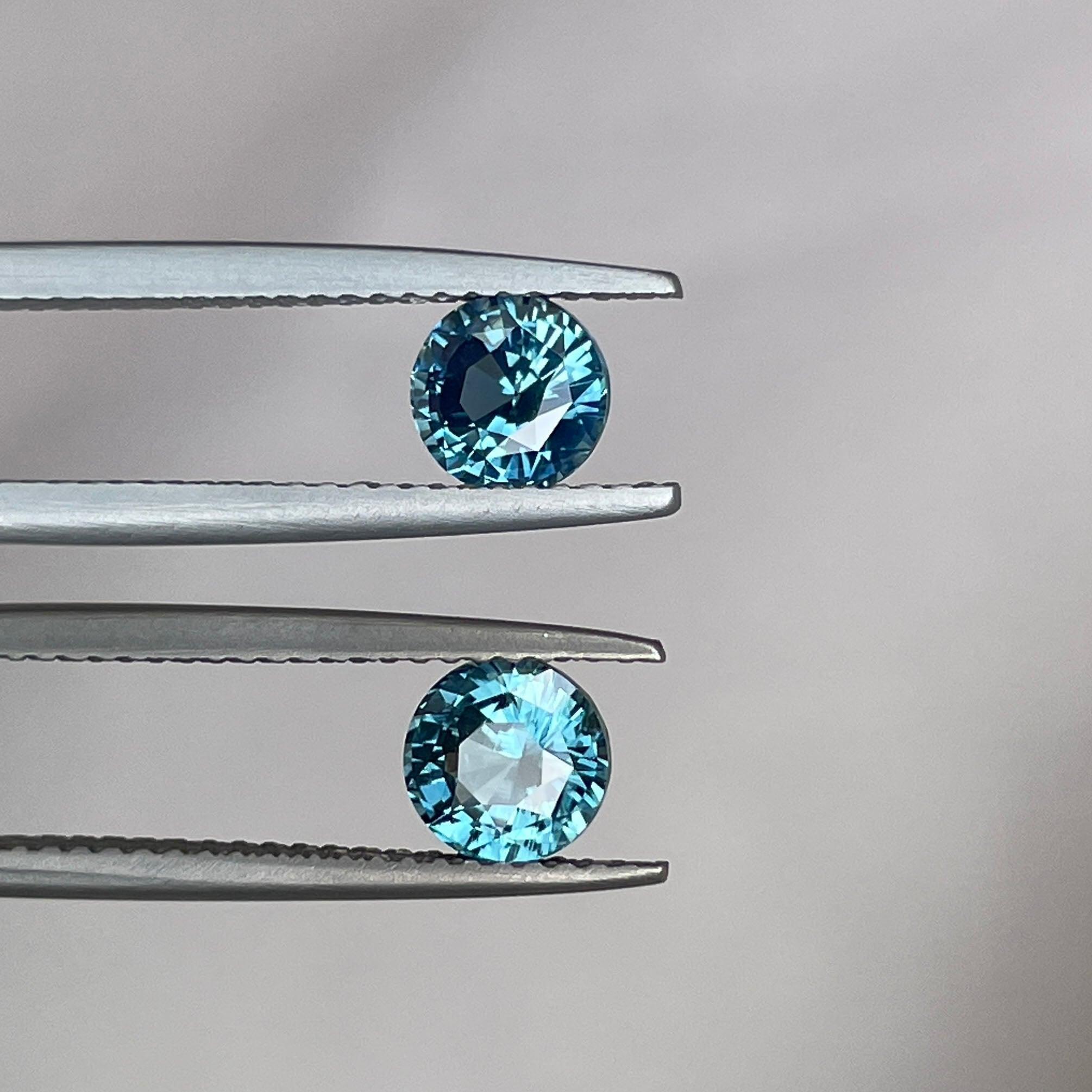 Blue green teal sapphire round pair