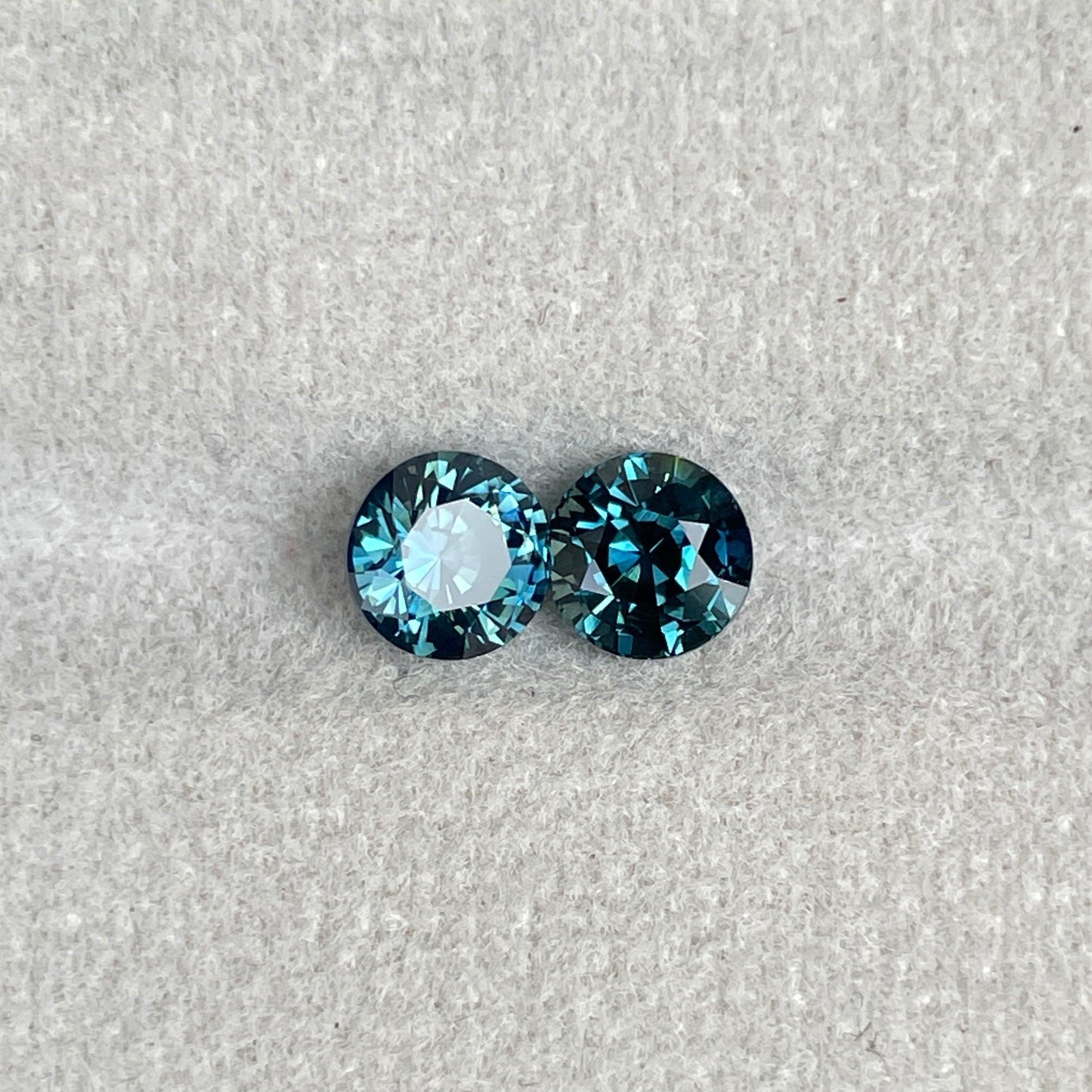 Blue green teal sapphire round pair