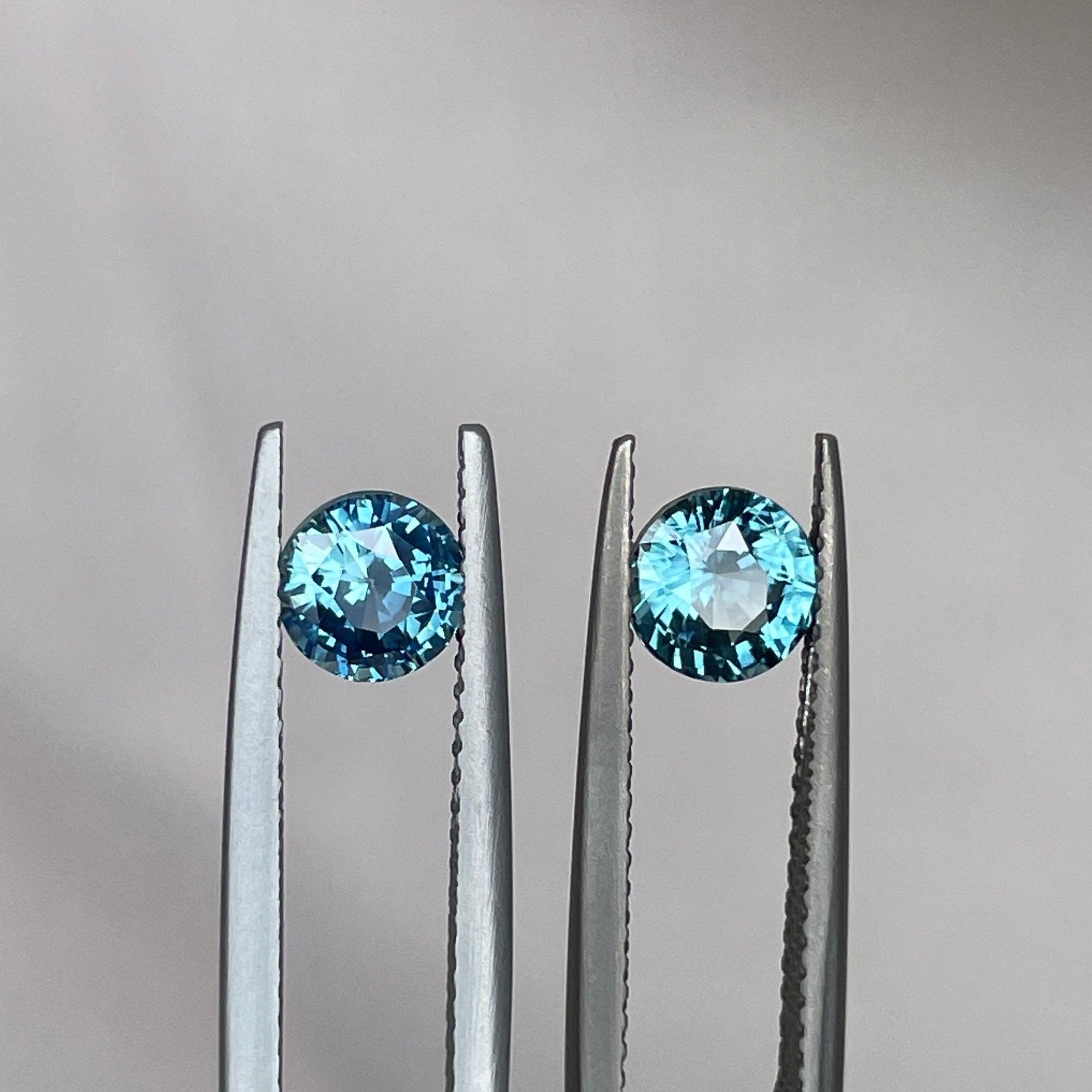 Blue green teal sapphire round pair