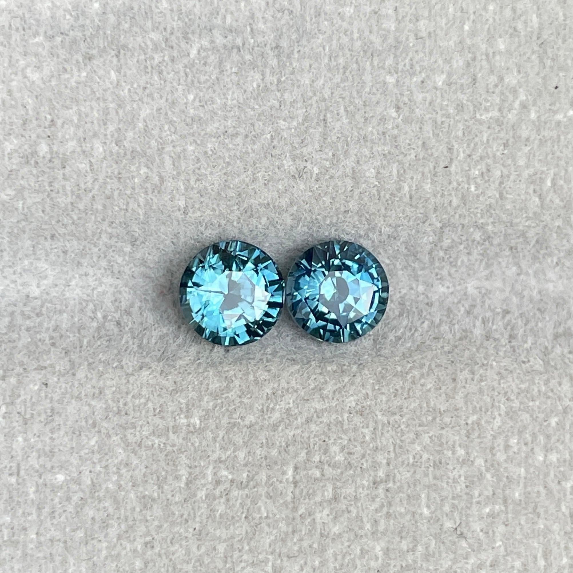 Blue green teal sapphire round pair