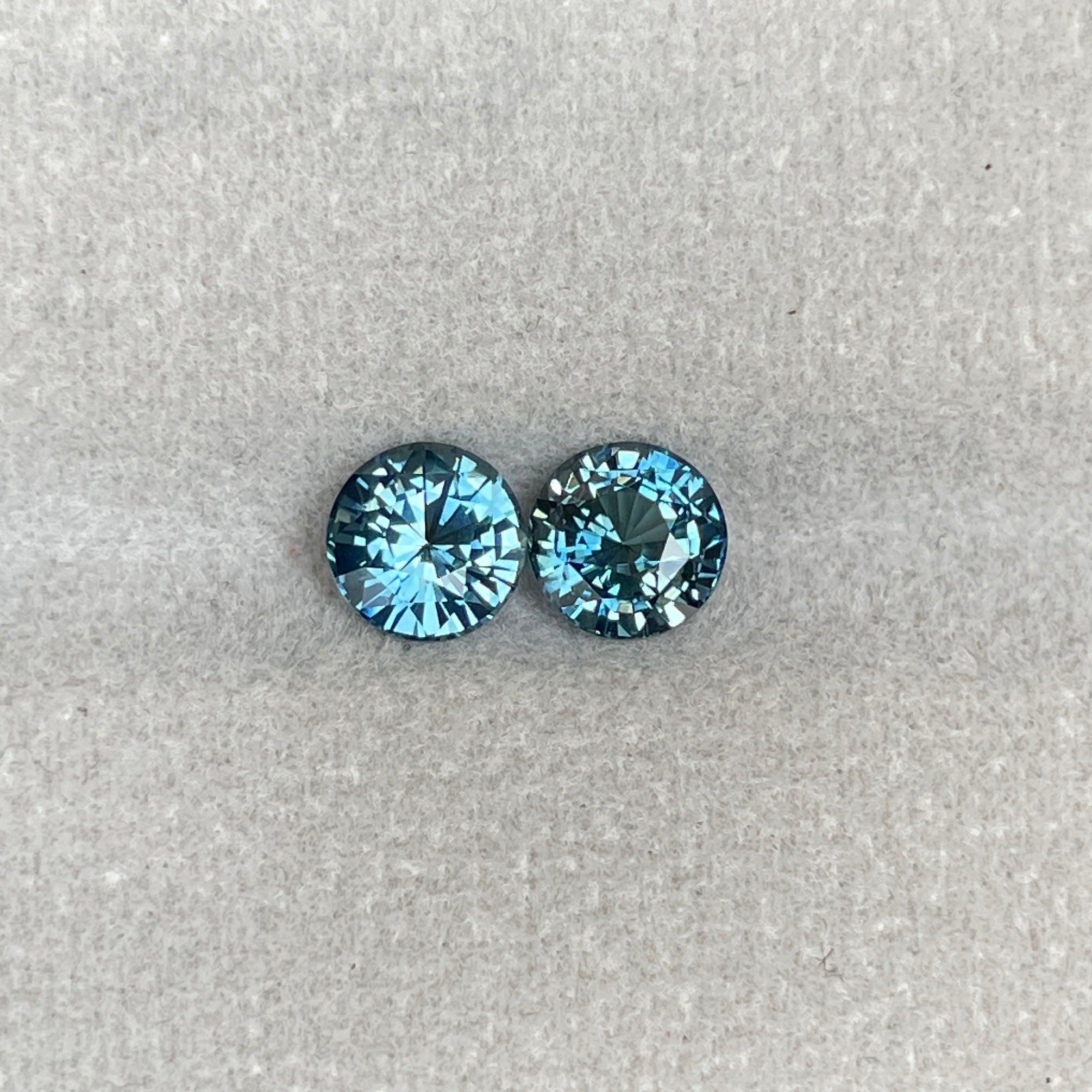 Blue green teal sapphire round pair
