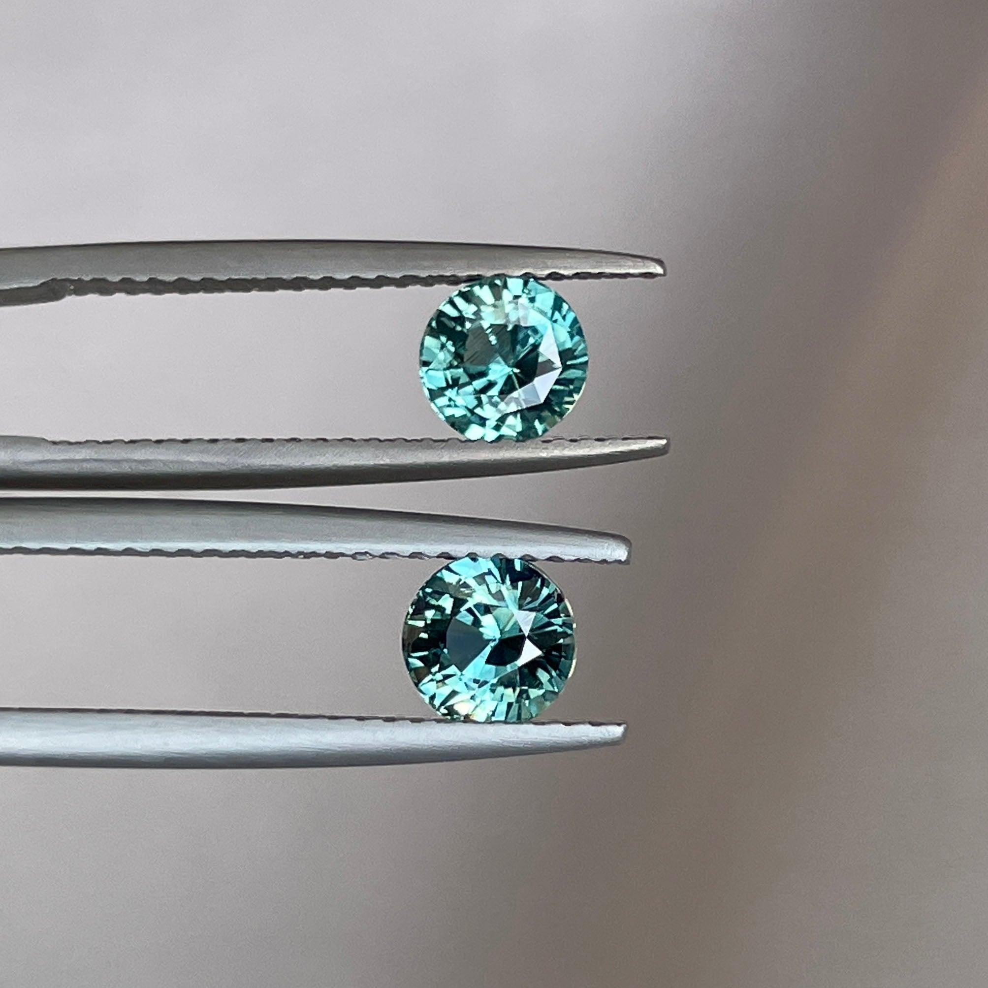 Blue green teal sapphire round pair
