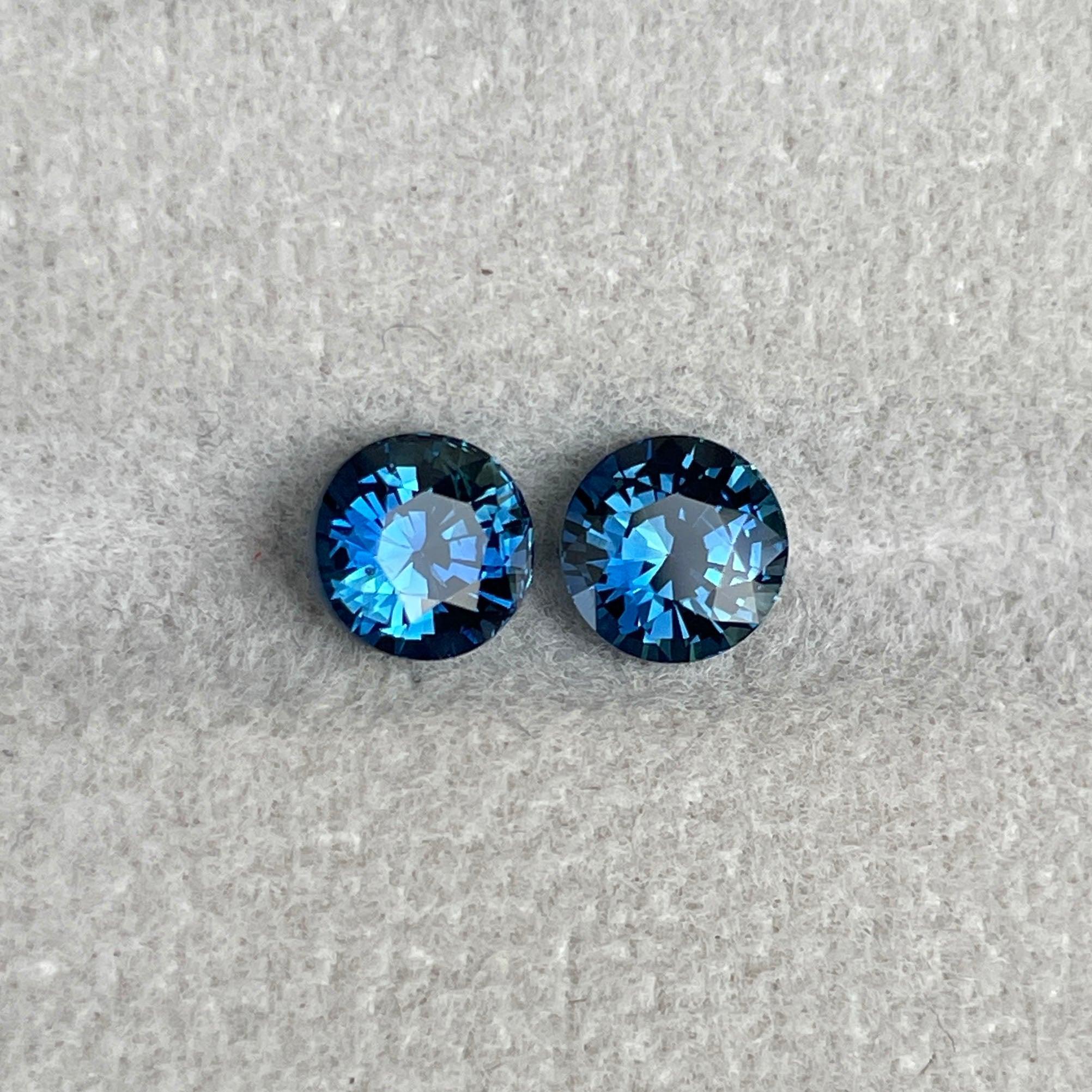 Blue green teal sapphire round pair