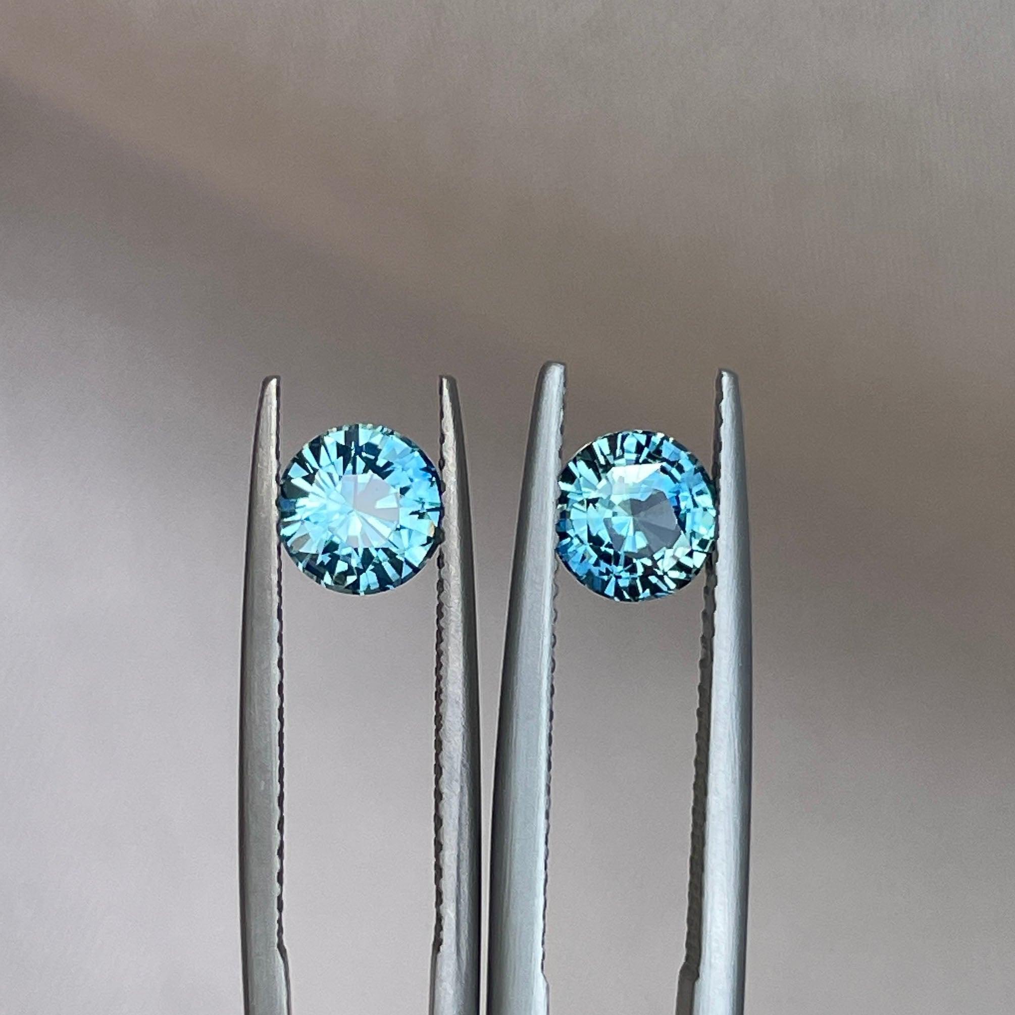 Blue green teal sapphire round pair